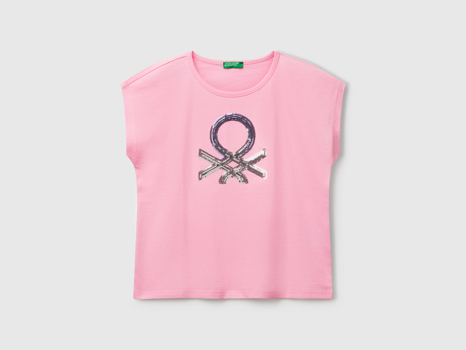 T-shirt con paillettes da bambina rosa | Benetton Outlet