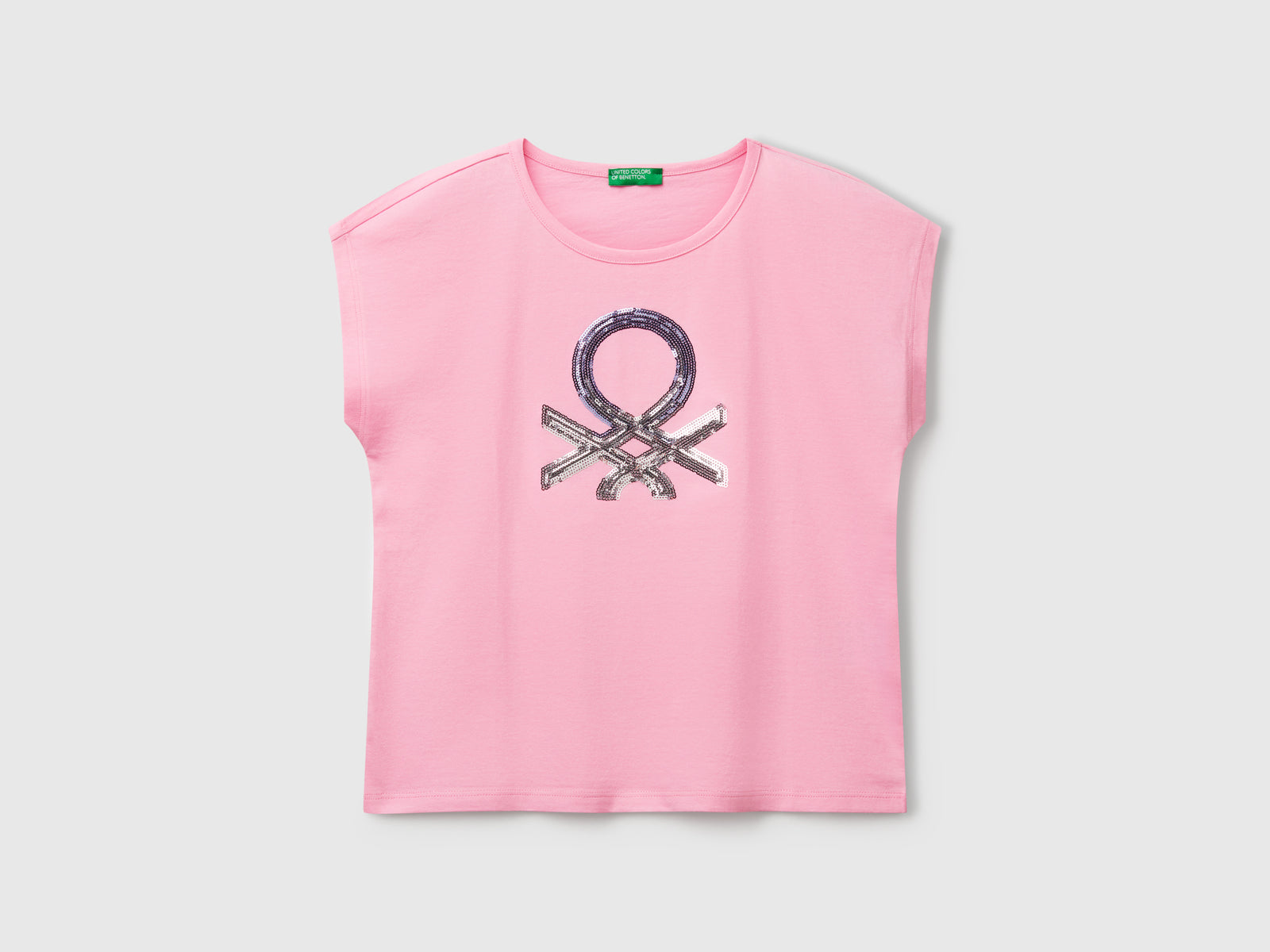 T-shirt con paillettes da bambina rosa | Benetton Outlet