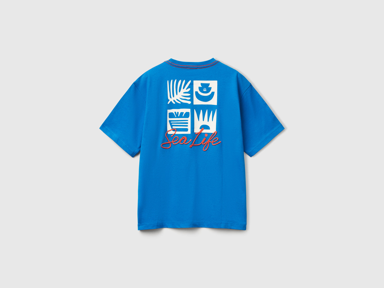 T-shirt con stampa slogan e ricamo da bambino blu 2 | Benetton Outlet
