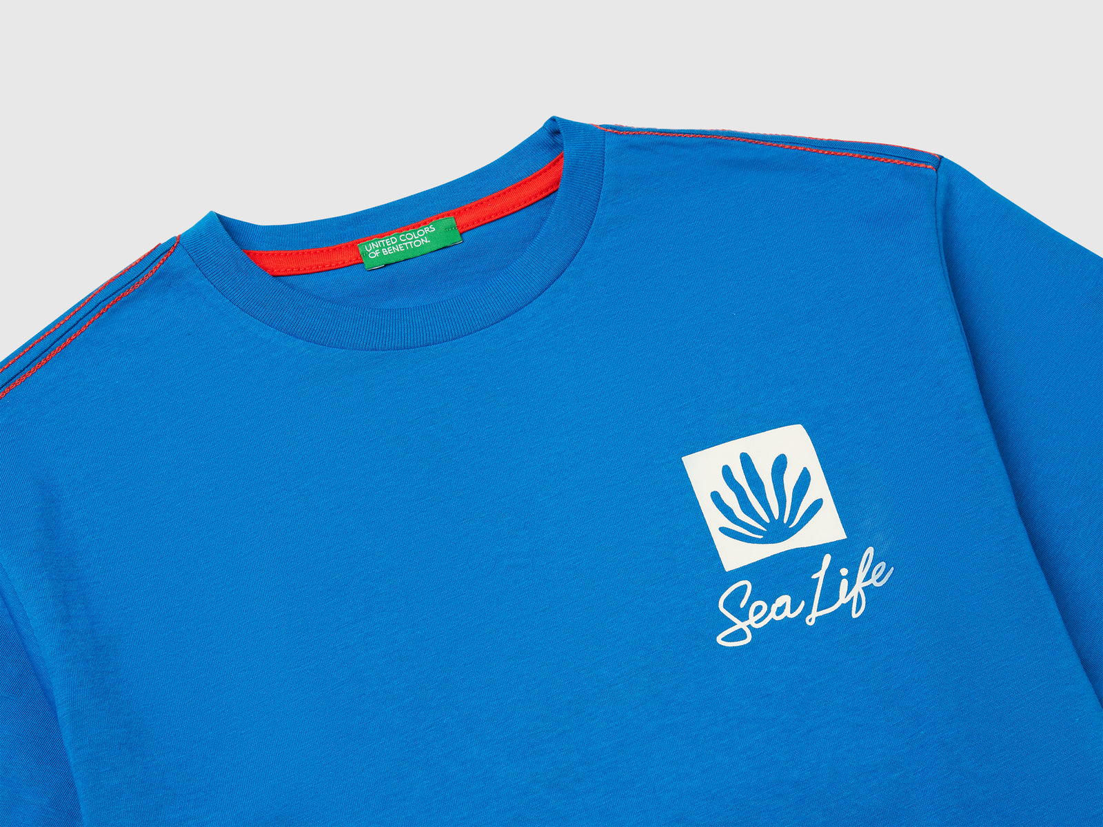 T-shirt con stampa slogan e ricamo da bambino blu 3 | Benetton Outlet