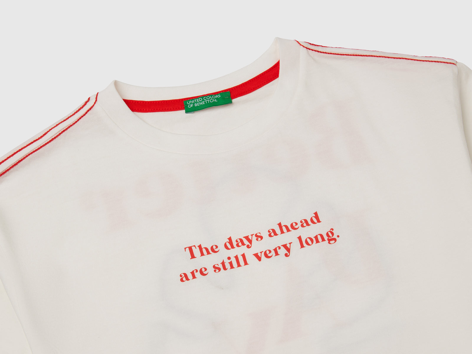 T-shirt con stampa slogan e ricamo da bambino bianco 3 | Benetton Outlet
