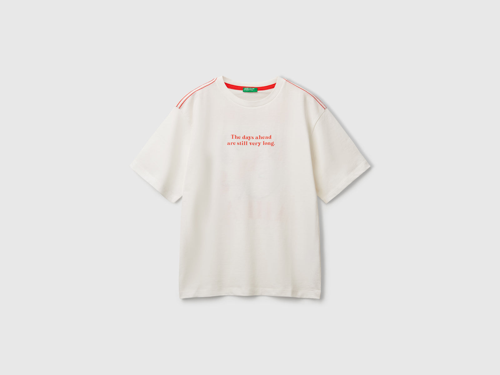 T-shirt con stampa slogan e ricamo da bambino bianco | Benetton Outlet