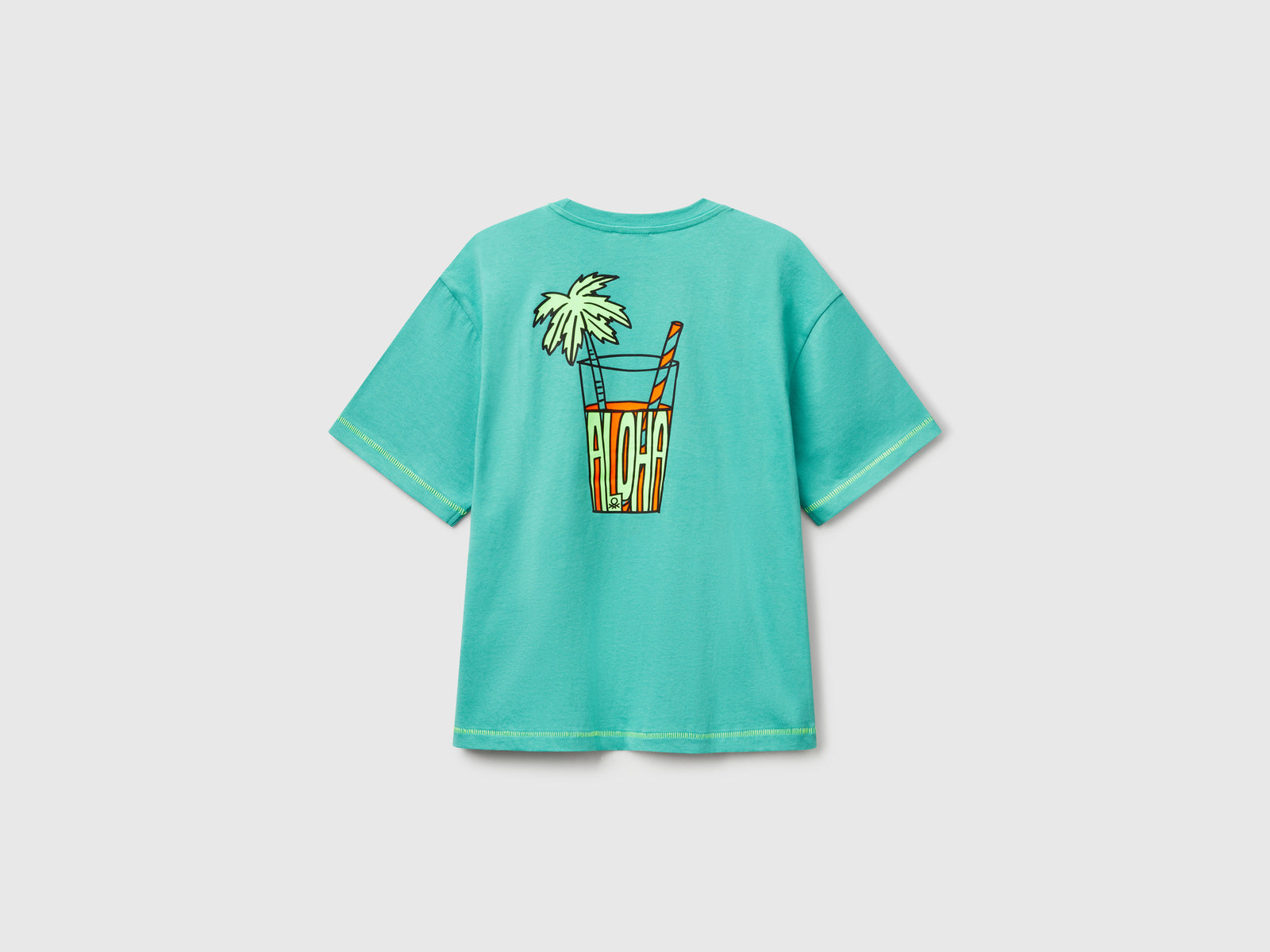 T-shirt con stampa davanti e dietro da bambino verde acqua 2 | Benetton Outlet