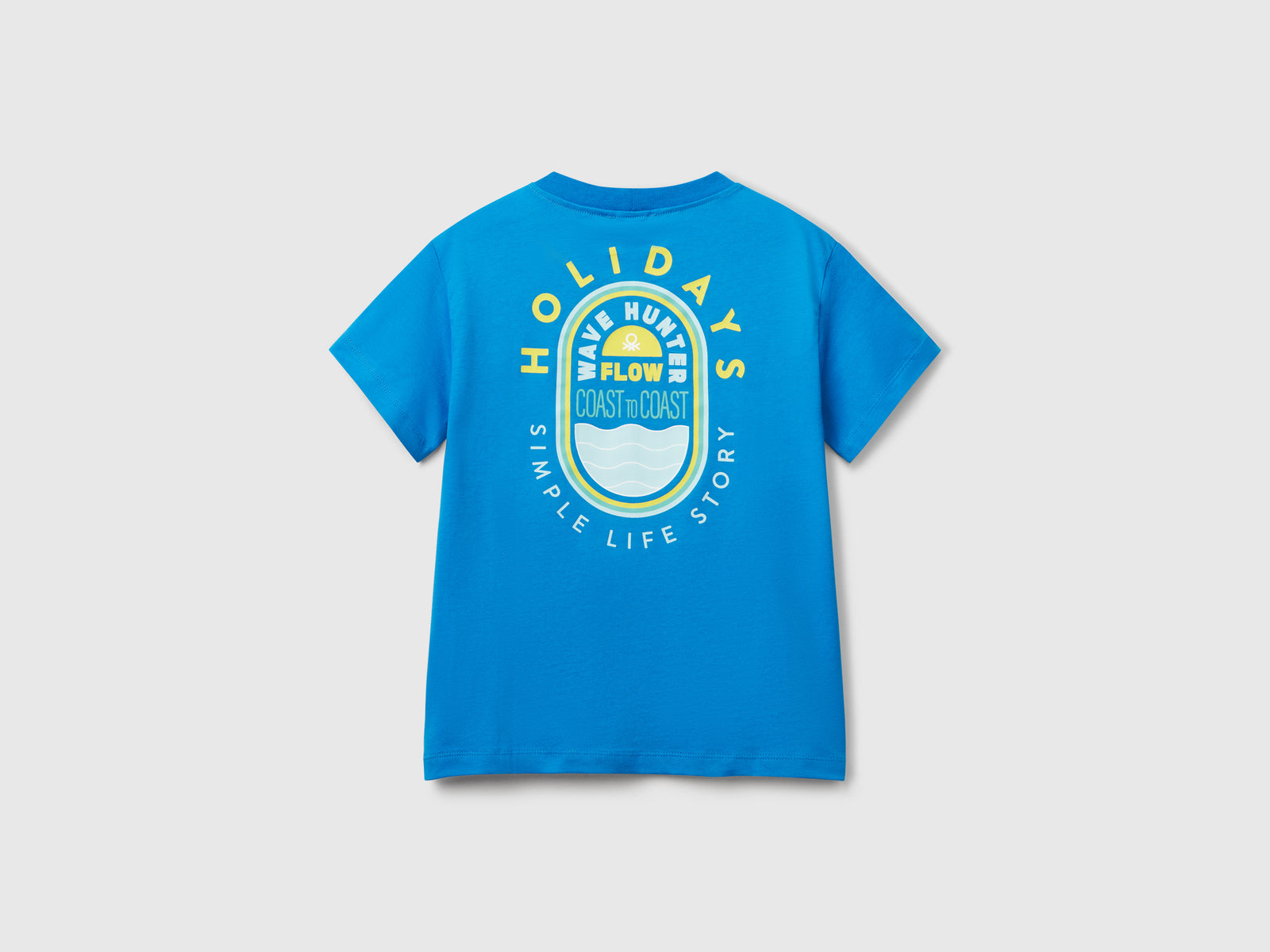 Maglietta in cotone con stampa sul retro da bambino blu 2 | Benetton Outlet
