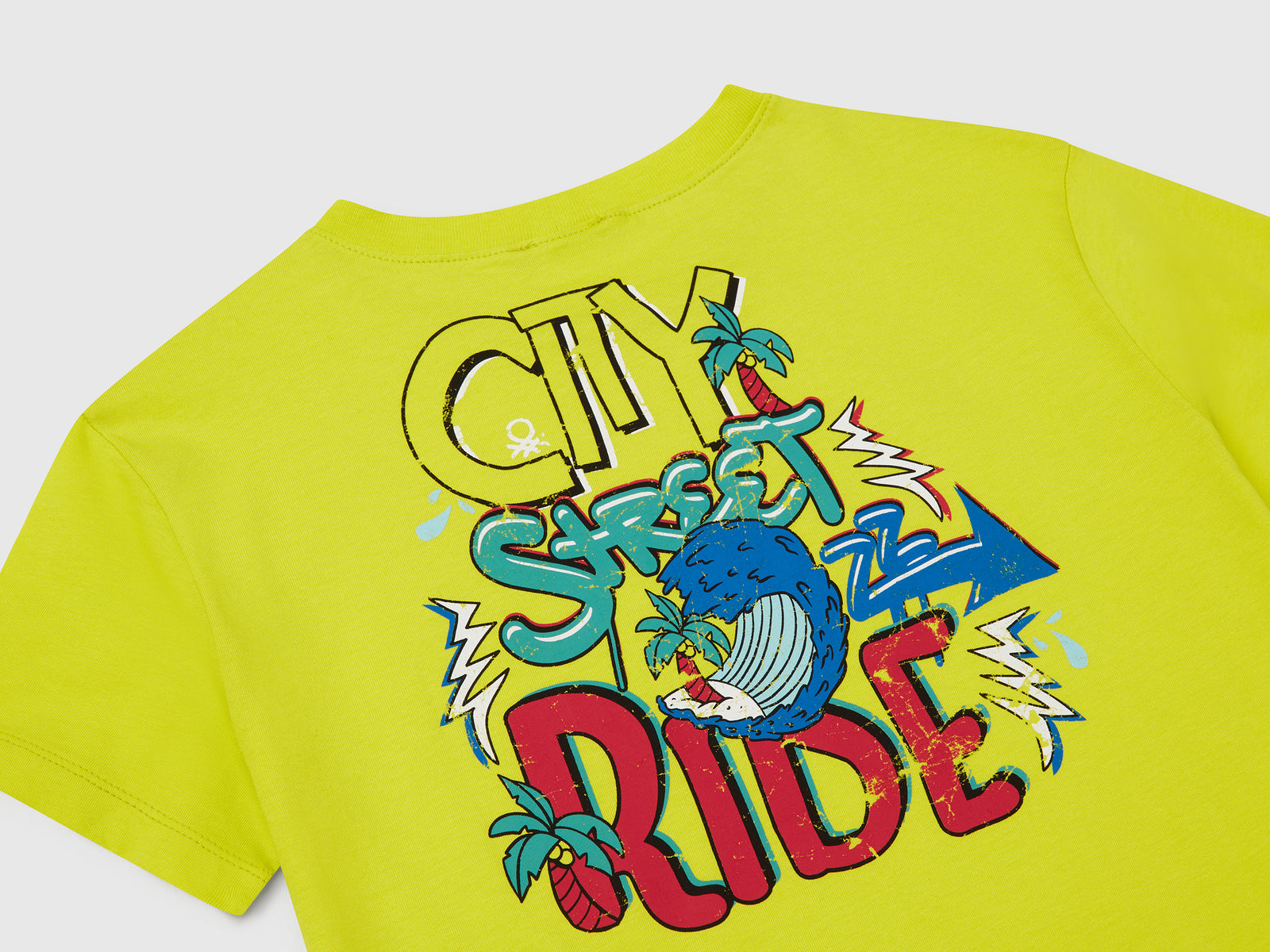 Maglietta in cotone con stampa da bambino giallo fluo 3 | Benetton Outlet