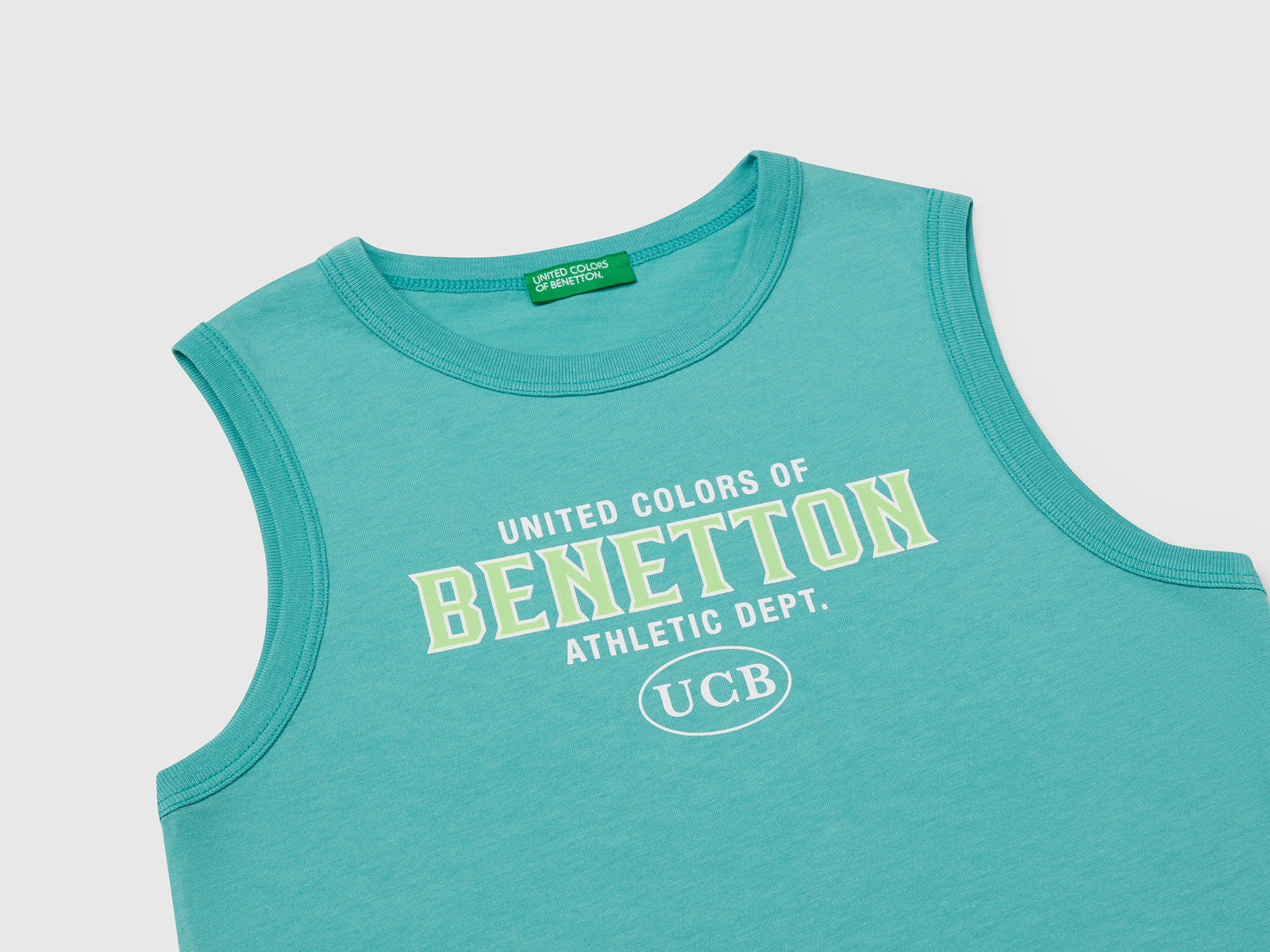 Canotta 100% cotone bio con logo da bambino verde acqua 3 | Benetton Outlet