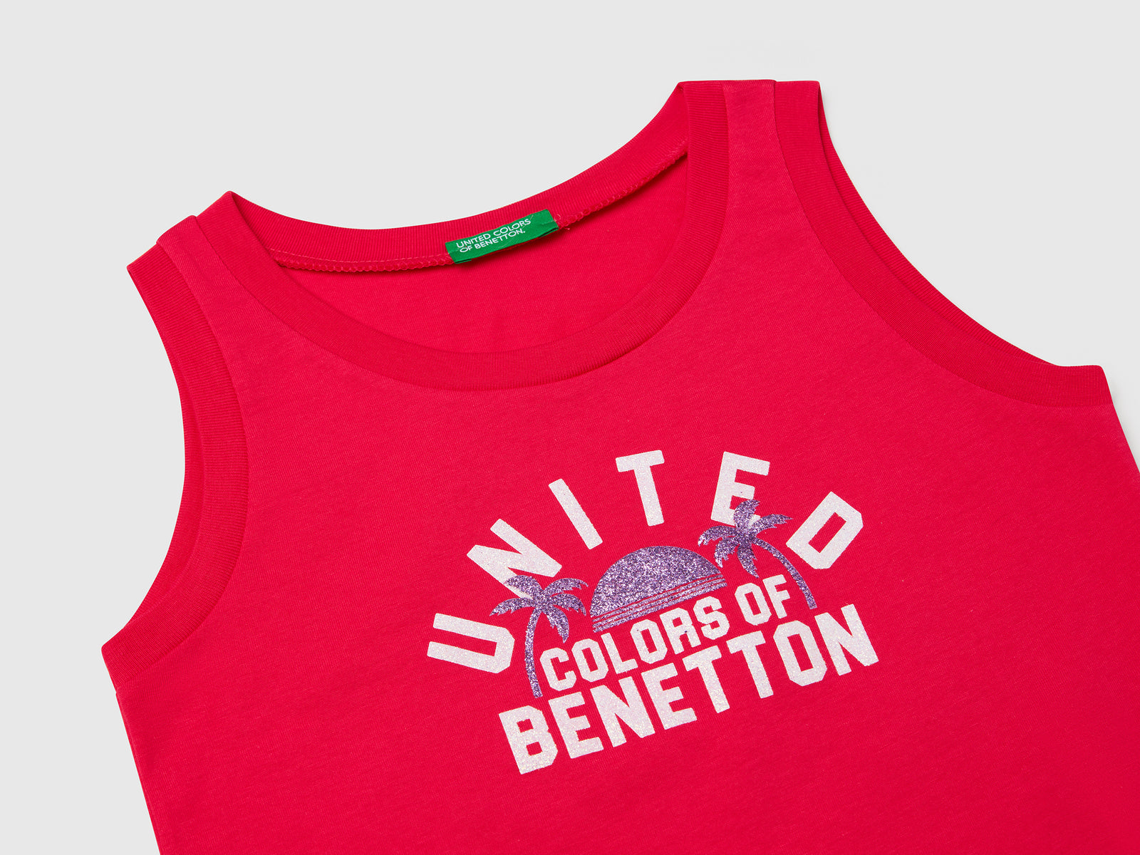 Canotta con stampa logo glitter da bambina fucsia 3 | Benetton Outlet