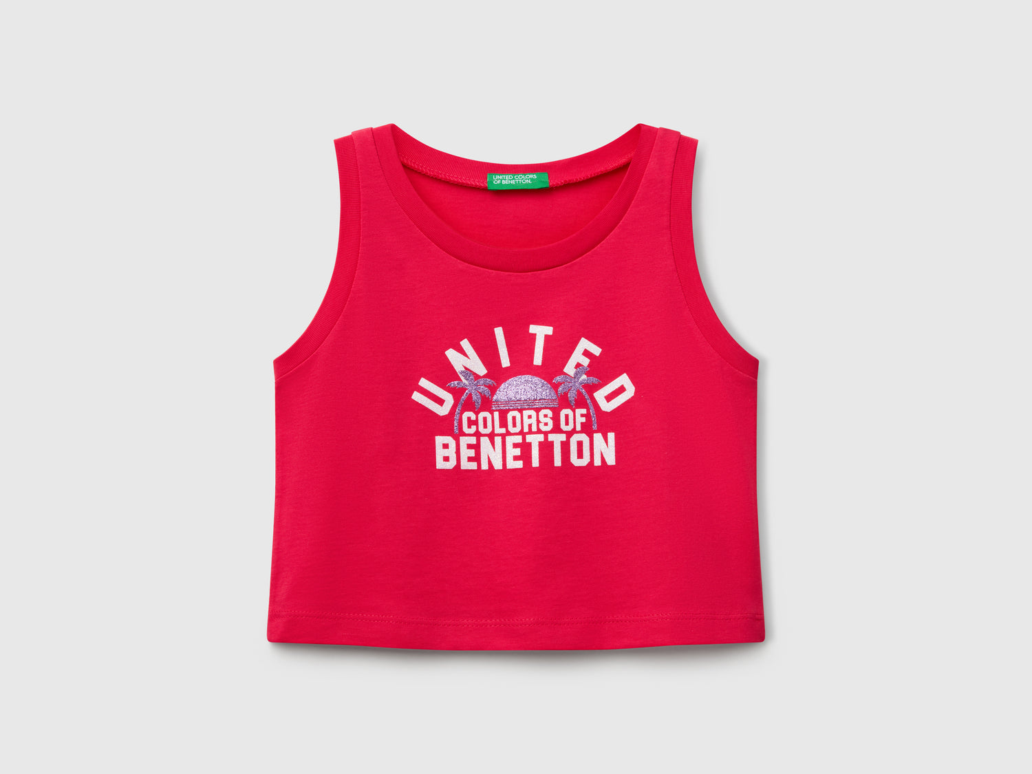Canotta con stampa logo glitter da bambina fucsia | Benetton Outlet