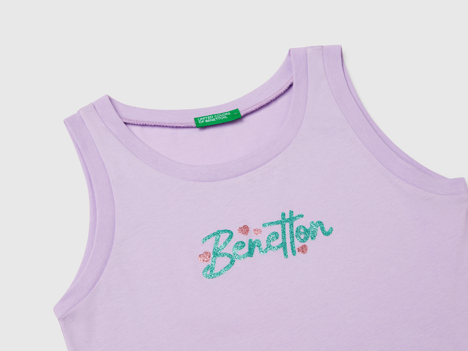 Canotta con stampa logo glitter da bambina lilla 3 | Benetton Outlet