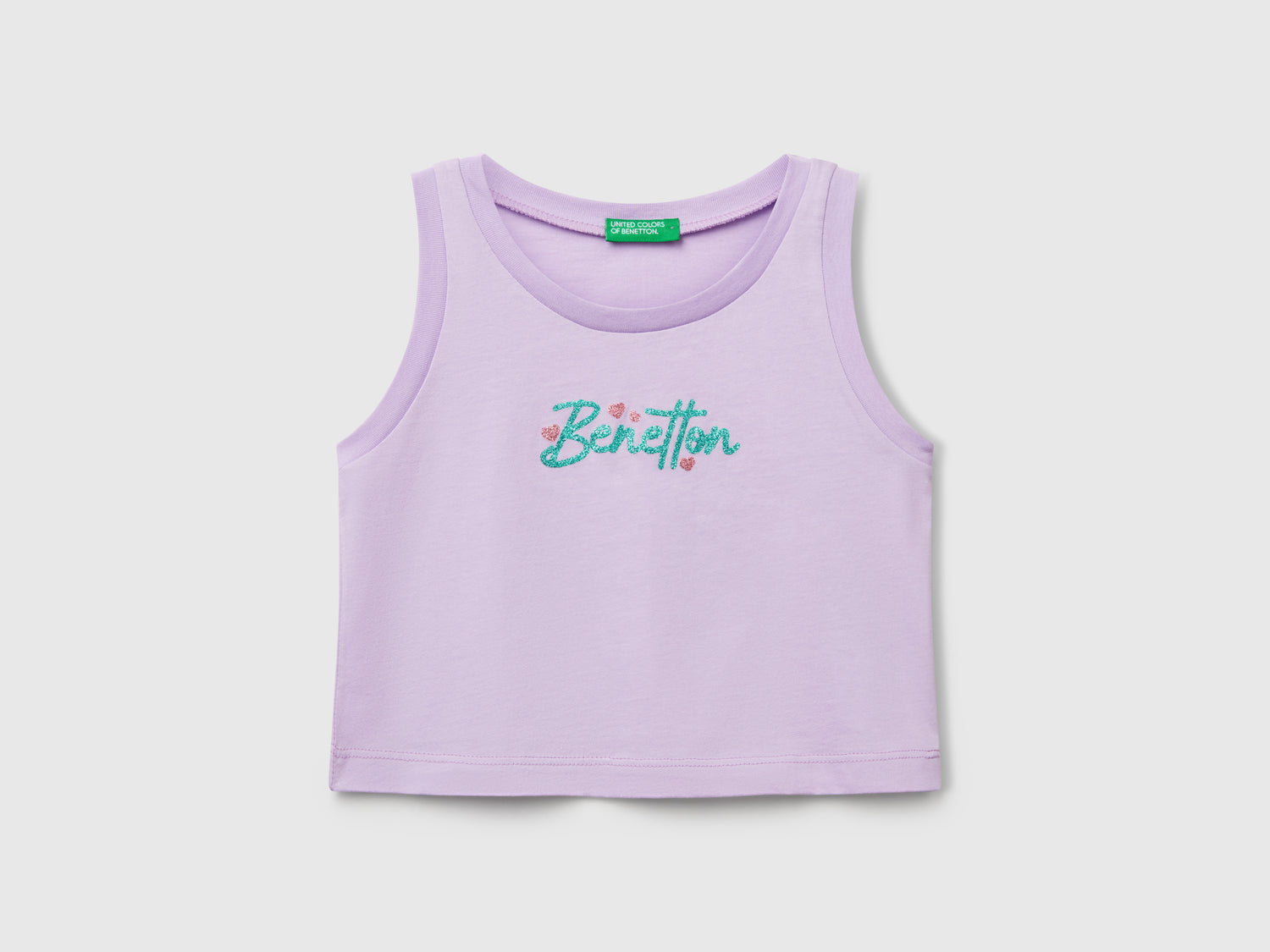 Canotta con stampa logo glitter da bambina lilla | Benetton Outlet