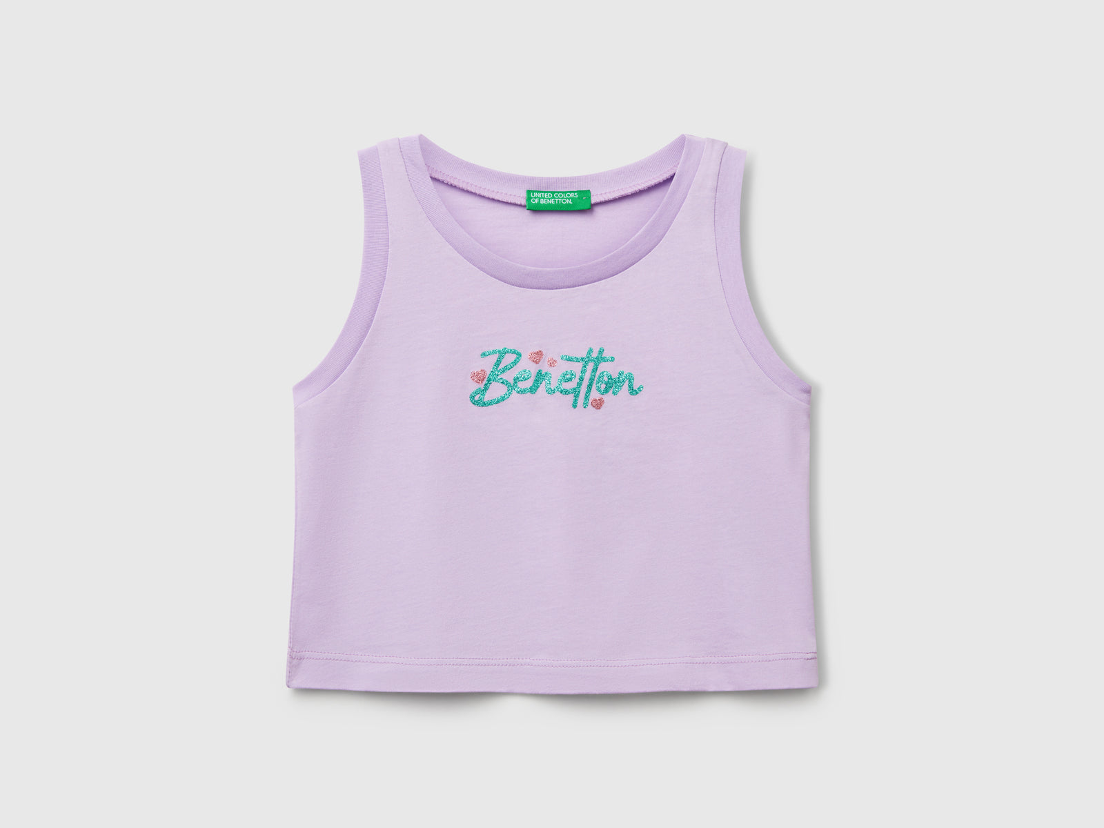 Canotta con stampa logo glitter da bambina lilla | Benetton Outlet