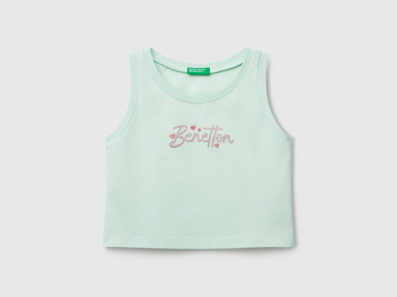 Canotta con stampa logo glitter da bambina verde acqua | Benetton Outlet