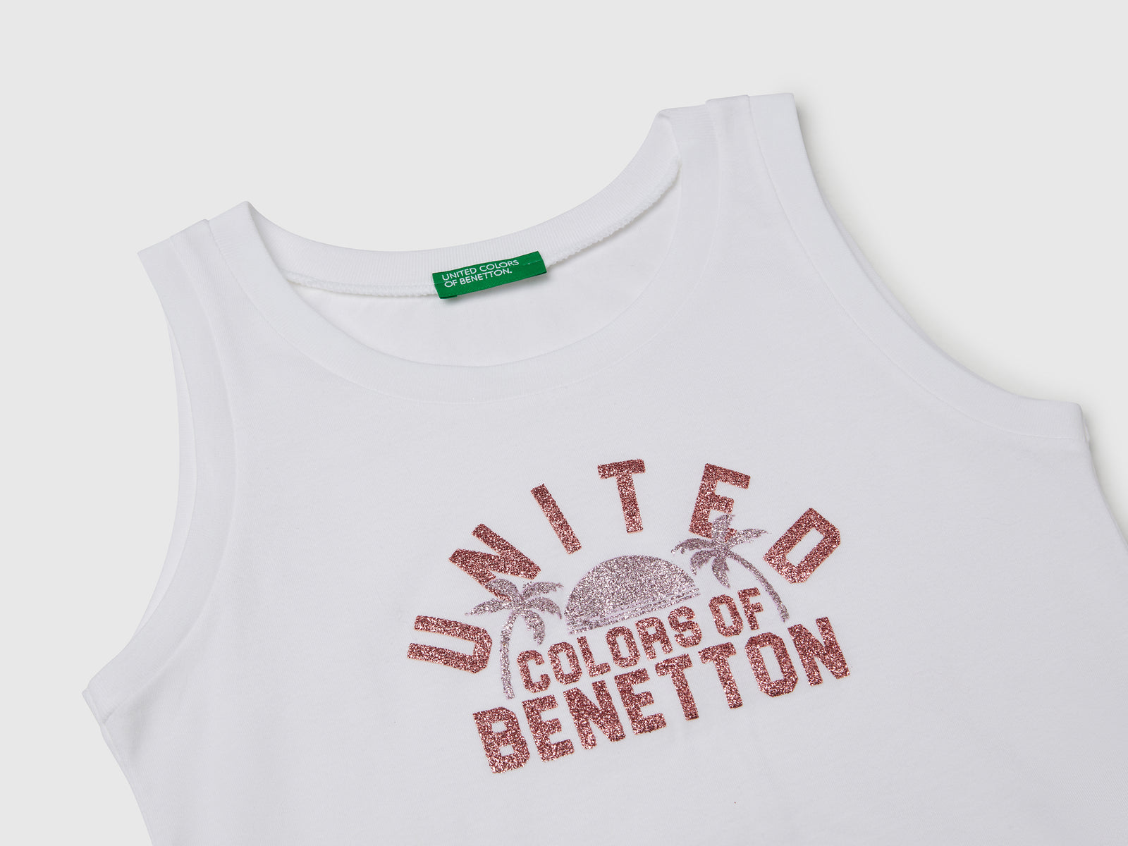 Canotta con stampa logo glitter da bambina bianco 3 | Benetton Outlet