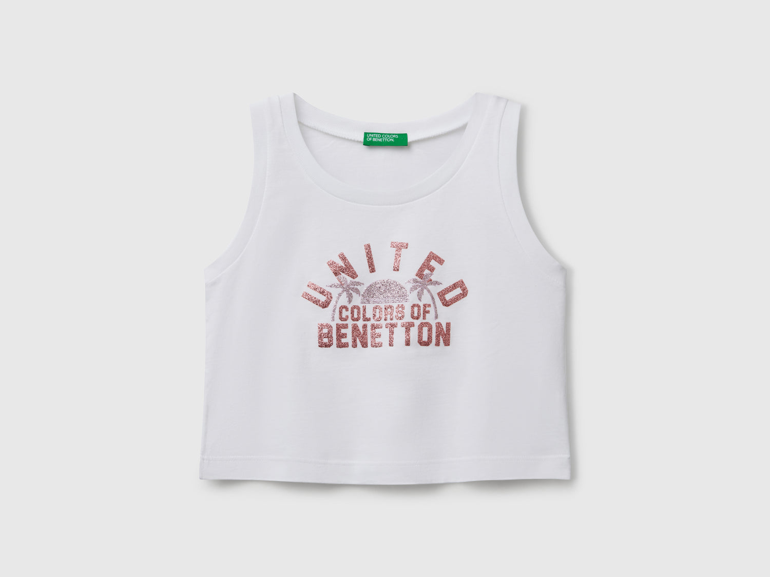 Canotta con stampa logo glitter da bambina bianco | Benetton Outlet