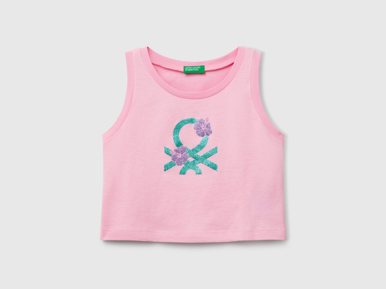 Canotta con stampa logo glitter da bambina rosa | Benetton Outlet