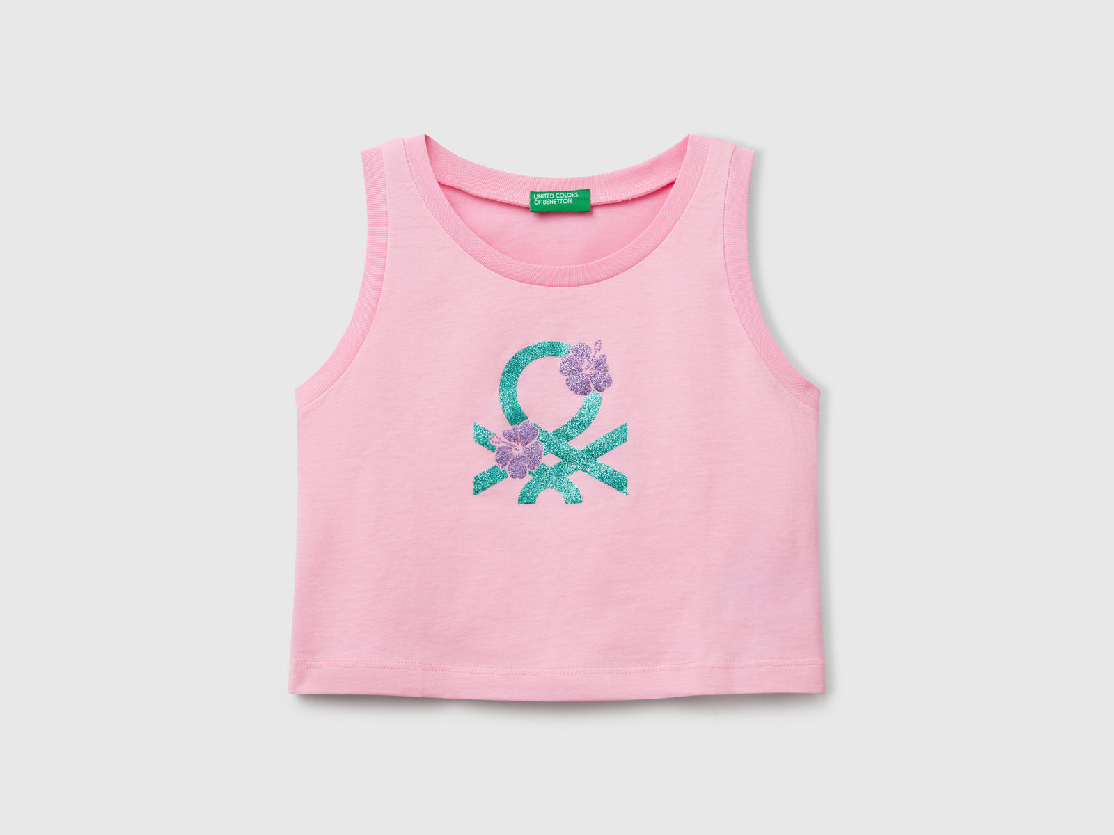 Canotta con stampa logo glitter da bambina rosa | Benetton Outlet