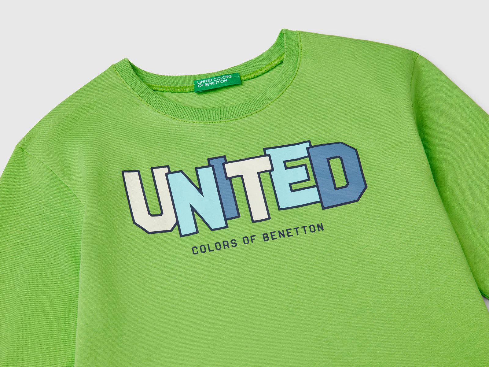 T-shirt manica lunga in cotone da bimbo verde 3 | Benetton Outlet