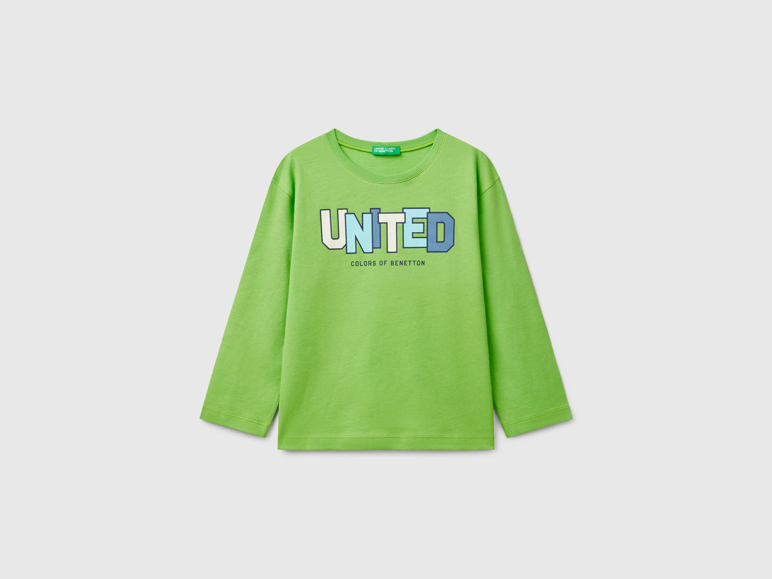 T-shirt manica lunga in cotone da bimbo verde | Benetton Outlet
