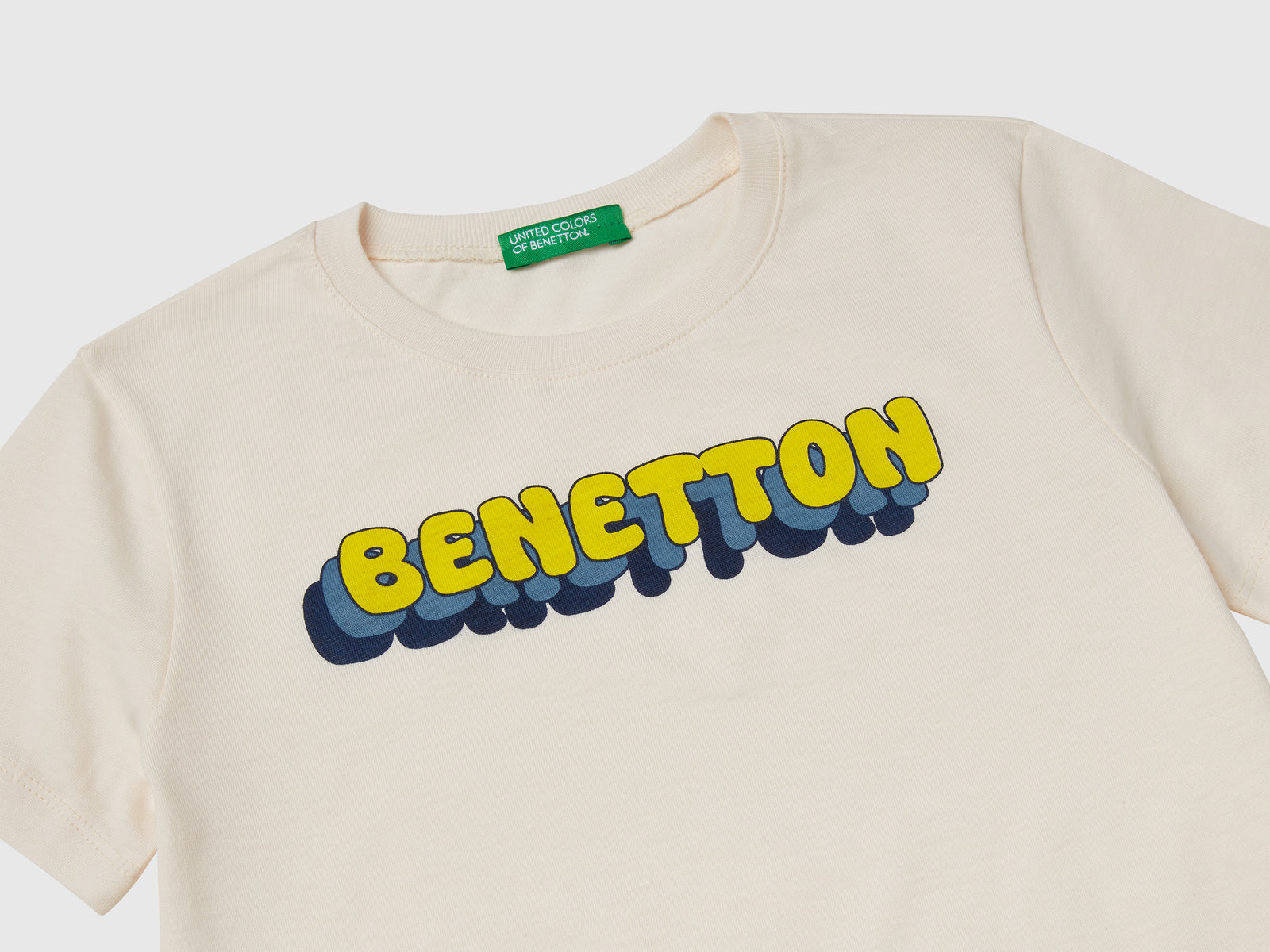 Maglietta con stampa logo da bimbo bianco panna 3 | Benetton Outlet