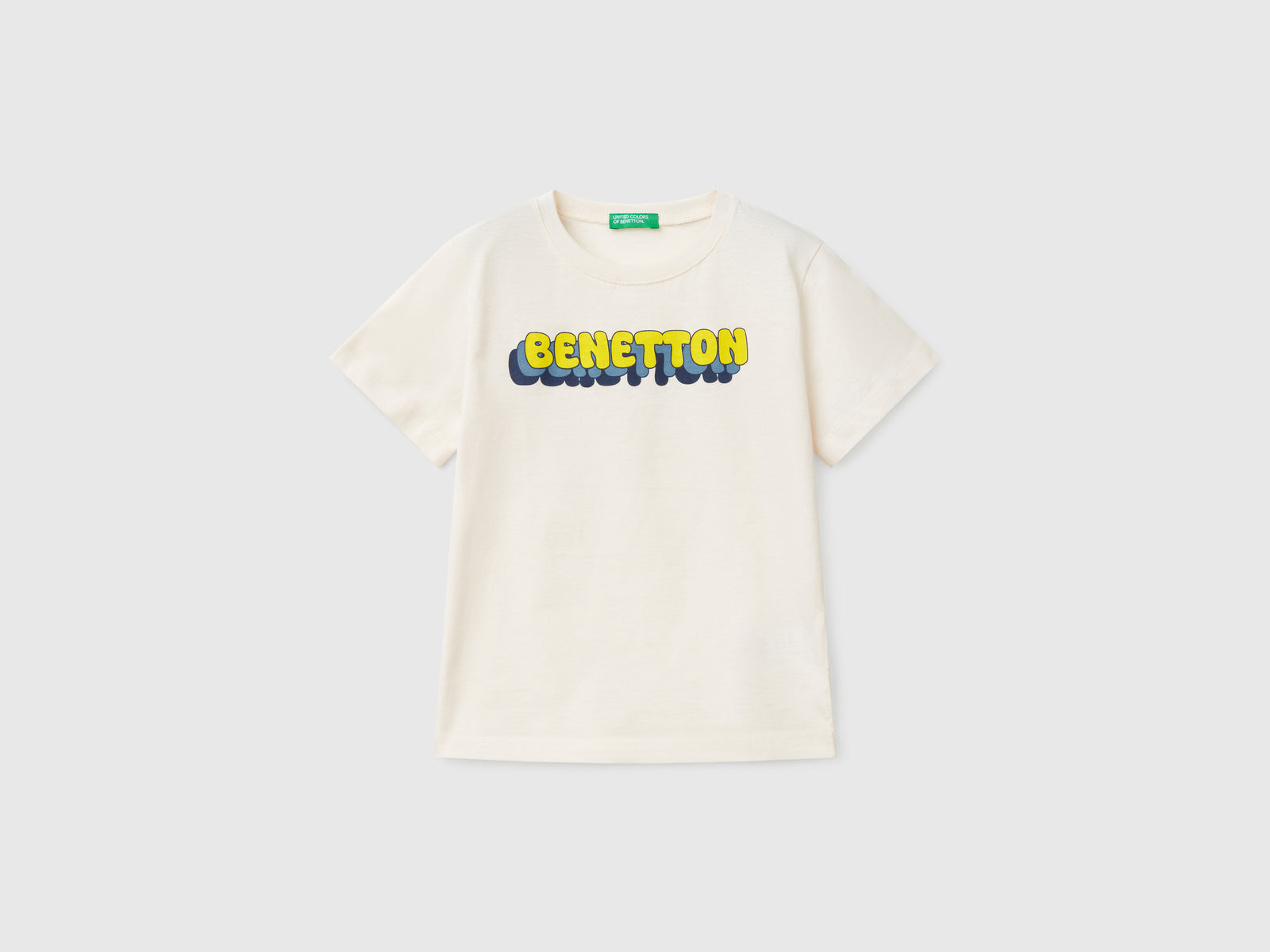 Maglietta con stampa logo da bimbo bianco panna | Benetton Outlet