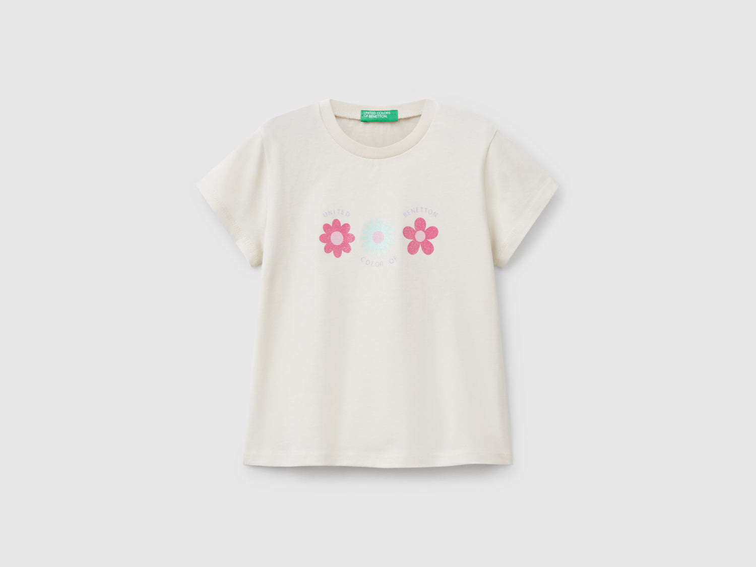 Maglietta con stampa glitter da bimba beige | Benetton Outlet