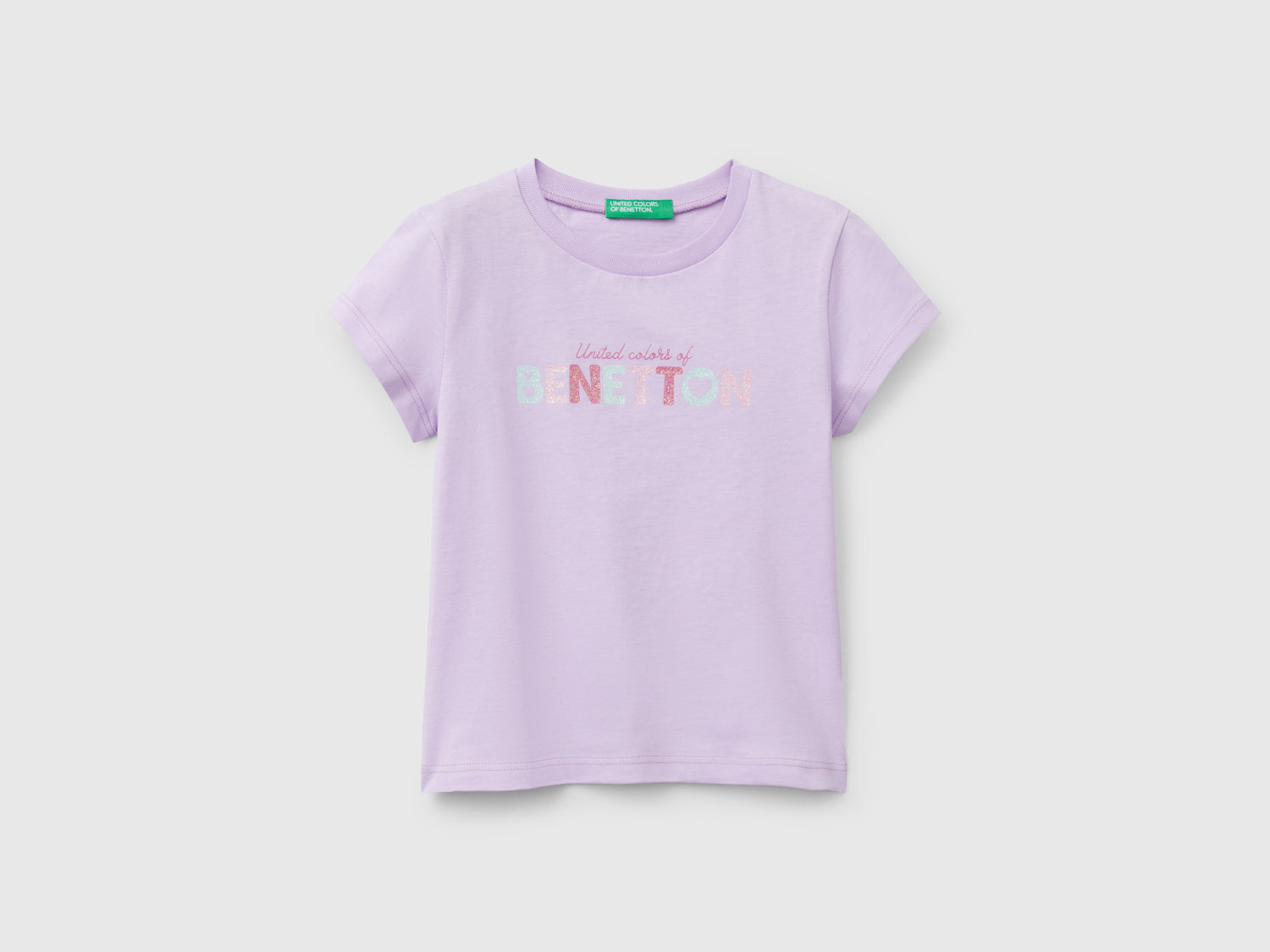 Maglietta con stampa glitter da bimba lilla | Benetton Outlet