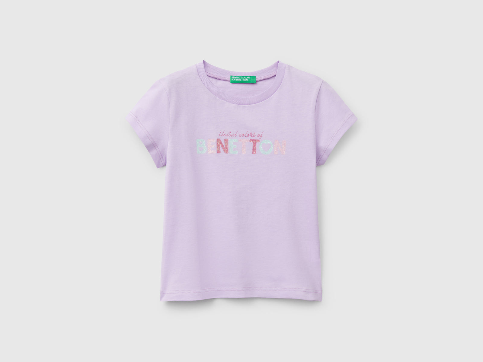 Maglietta con stampa glitter da bimba lilla | Benetton Outlet