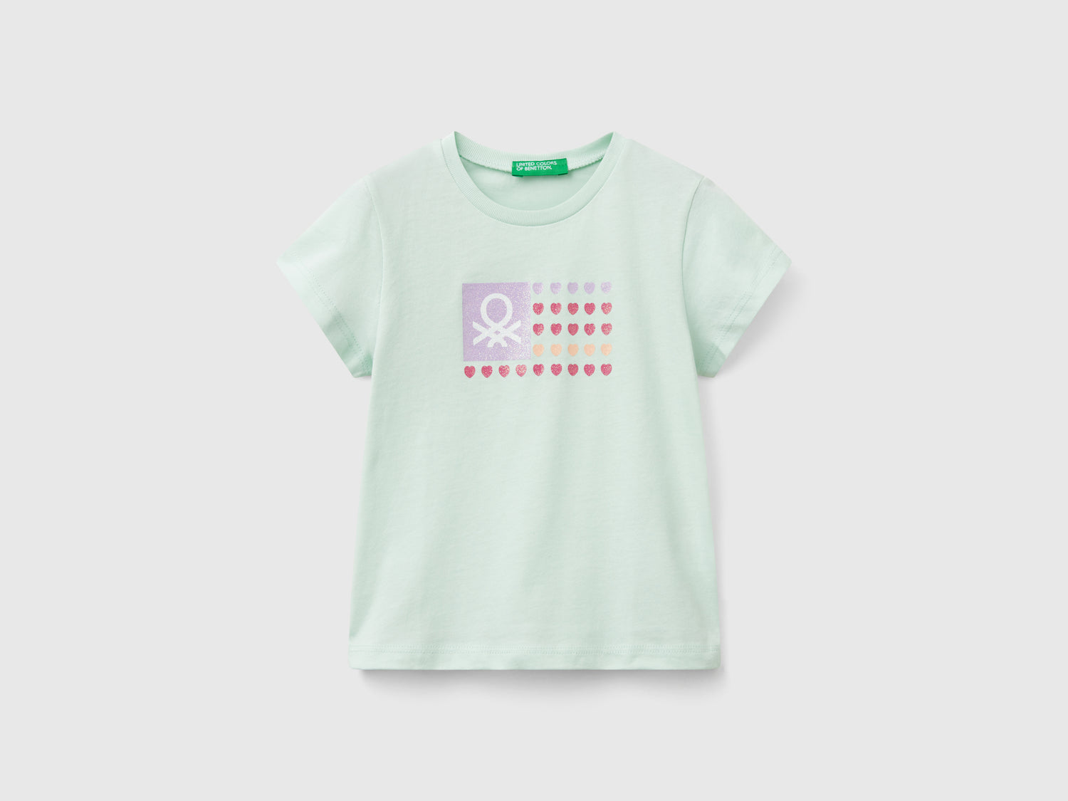 Maglietta con stampa glitter da bimba verde acqua | Benetton Outlet