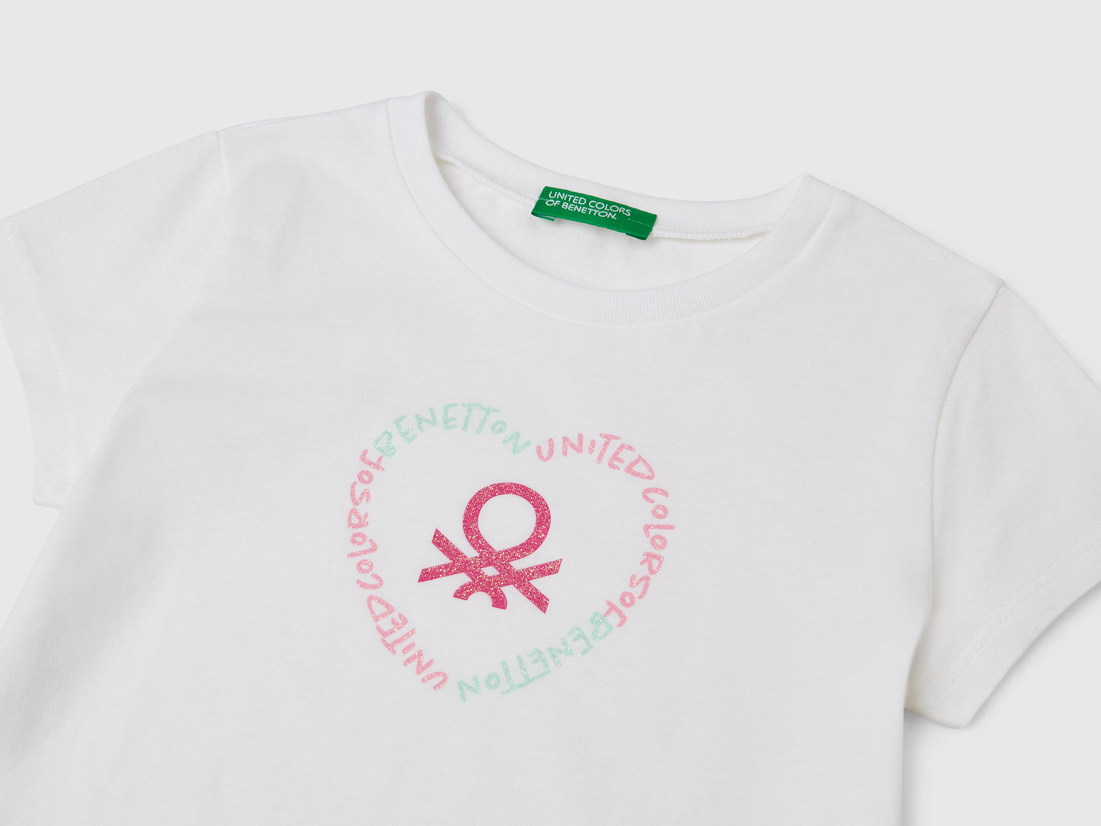 Maglietta con stampa glitter da bimba bianco 3 | Benetton Outlet