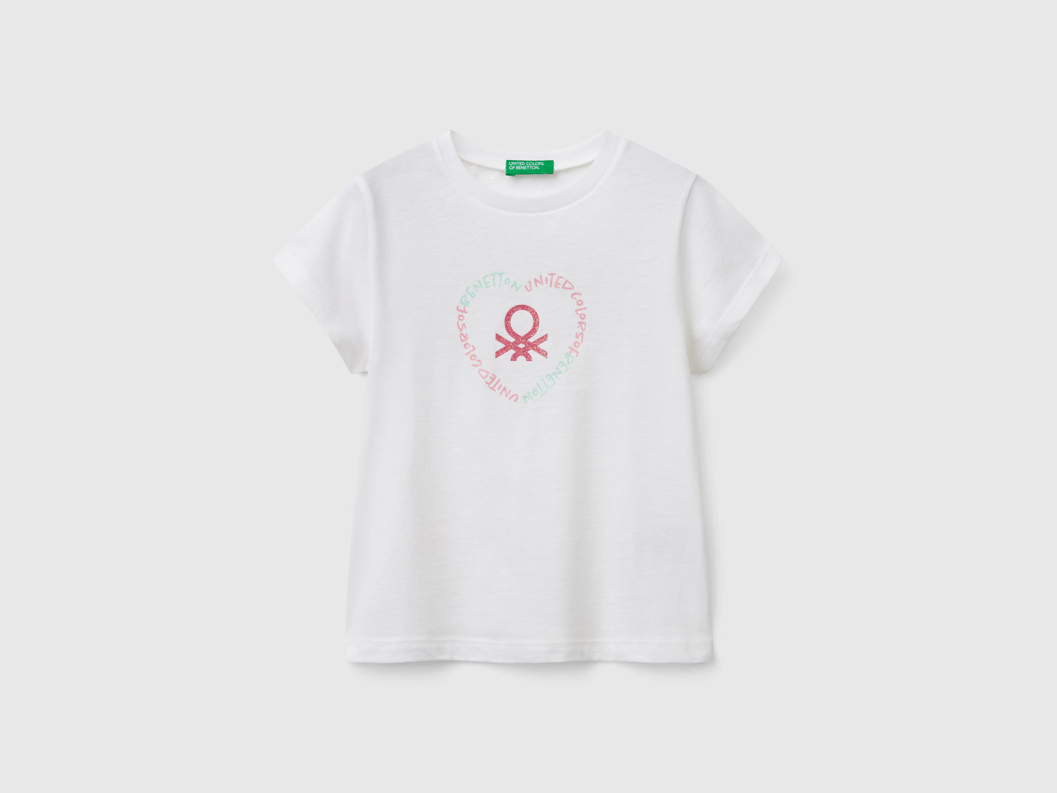 Maglietta con stampa glitter da bimba bianco | Benetton Outlet