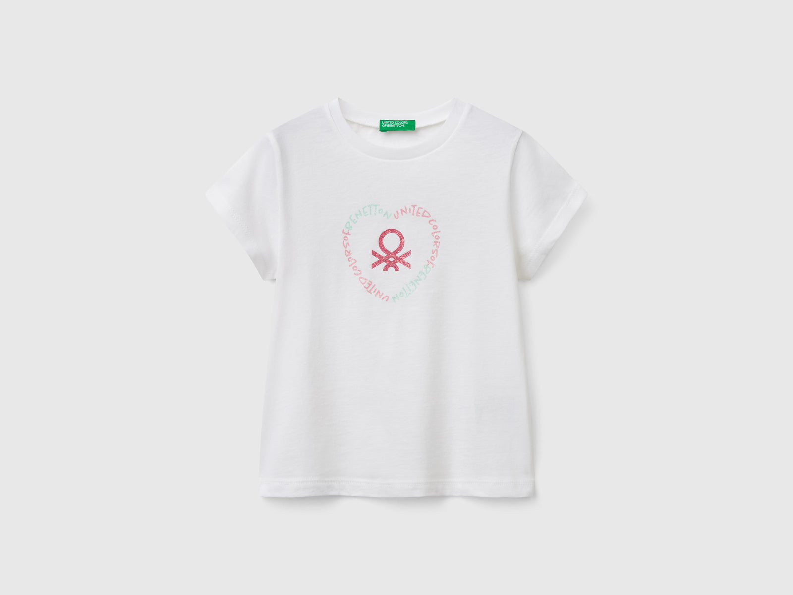 Maglietta con stampa glitter da bimba bianco | Benetton Outlet