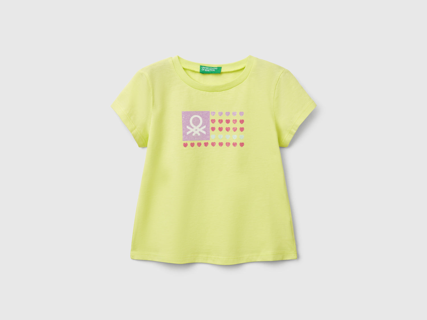 Maglietta con stampa glitter da bimba lime | Benetton Outlet