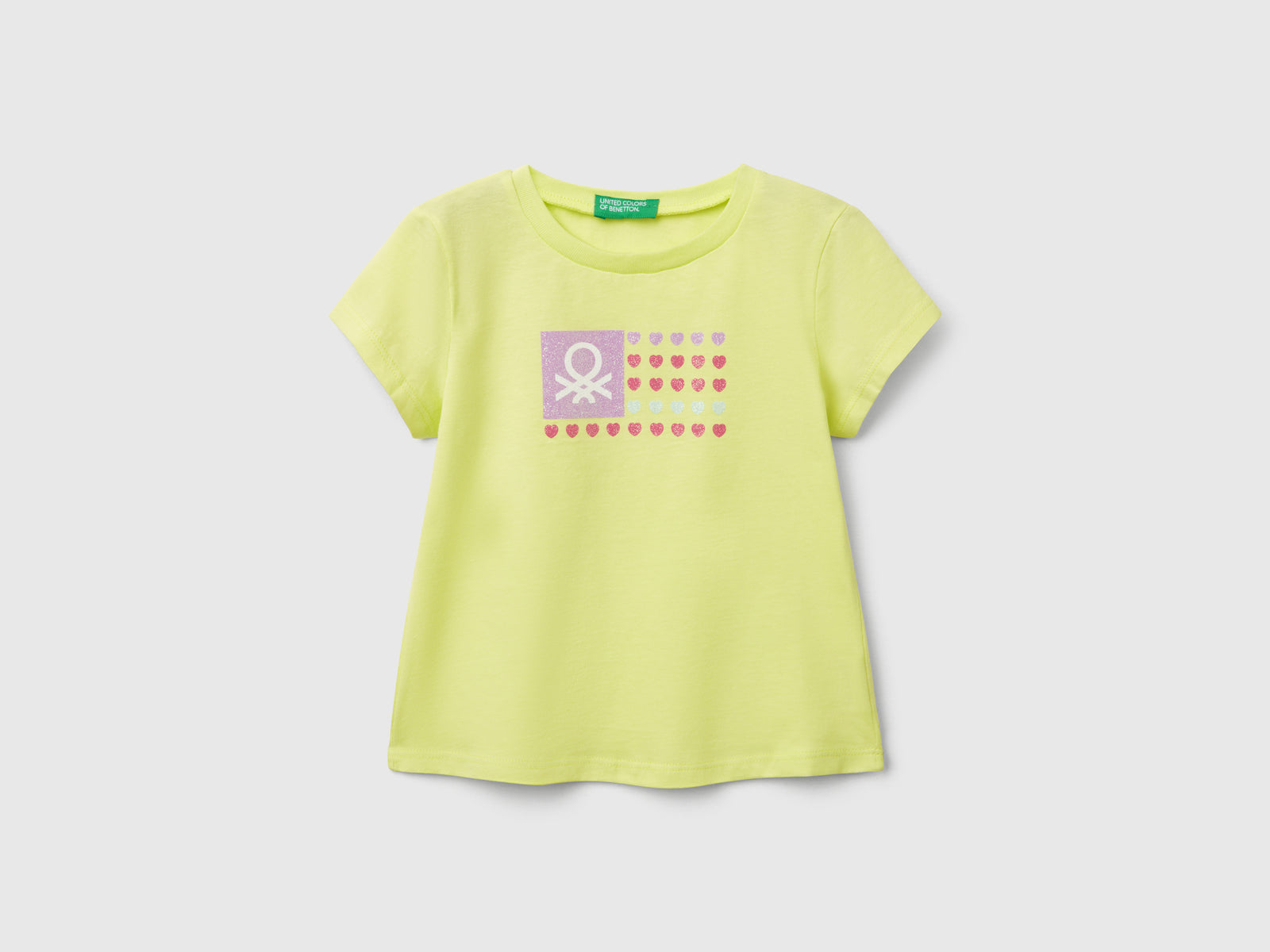 Maglietta con stampa glitter da bimba lime | Benetton Outlet