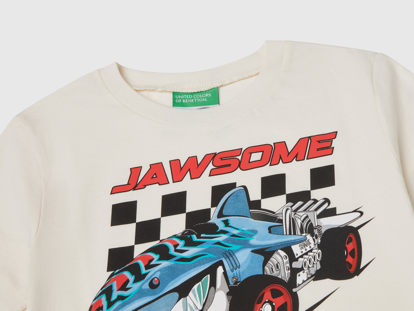 T-shirt Hot Wheels in cotone da bimbo bianco panna 3 | Benetton Outlet