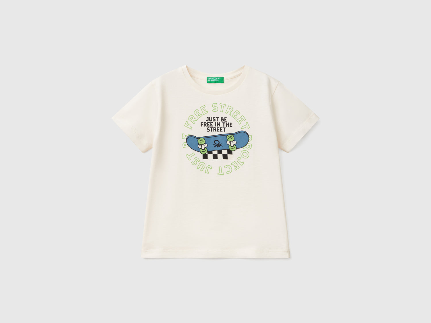Maglietta in cotone con stampa da bimbo bianco panna | Benetton Outlet