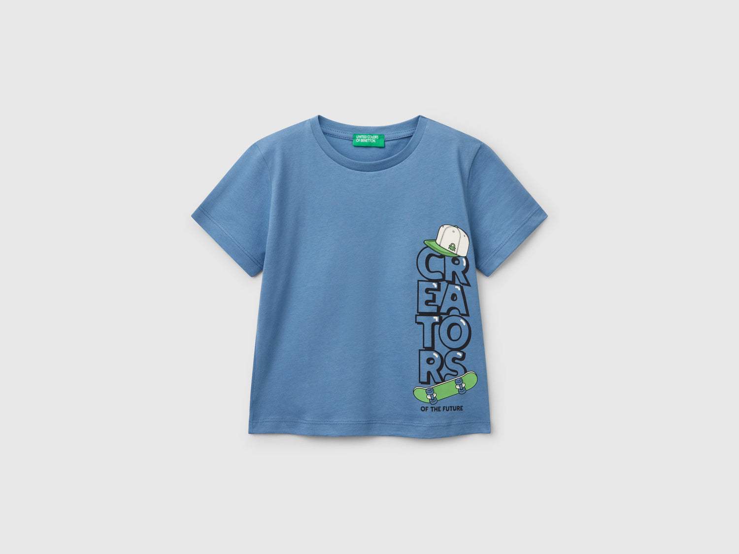 Maglietta in cotone con stampa da bimbo azzurro | Benetton Outlet