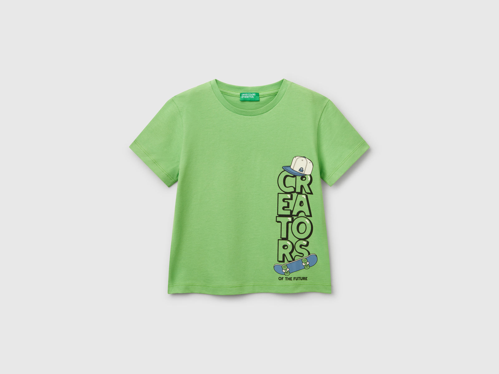 Maglietta in cotone con stampa da bimbo verde | Benetton Outlet