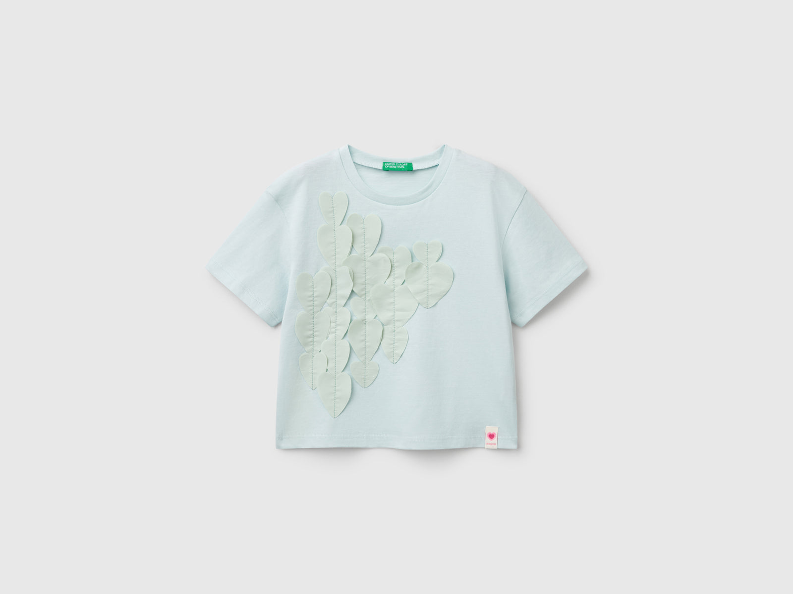 T-shirt con applicazioni da bimba verde acqua | Benetton Outlet