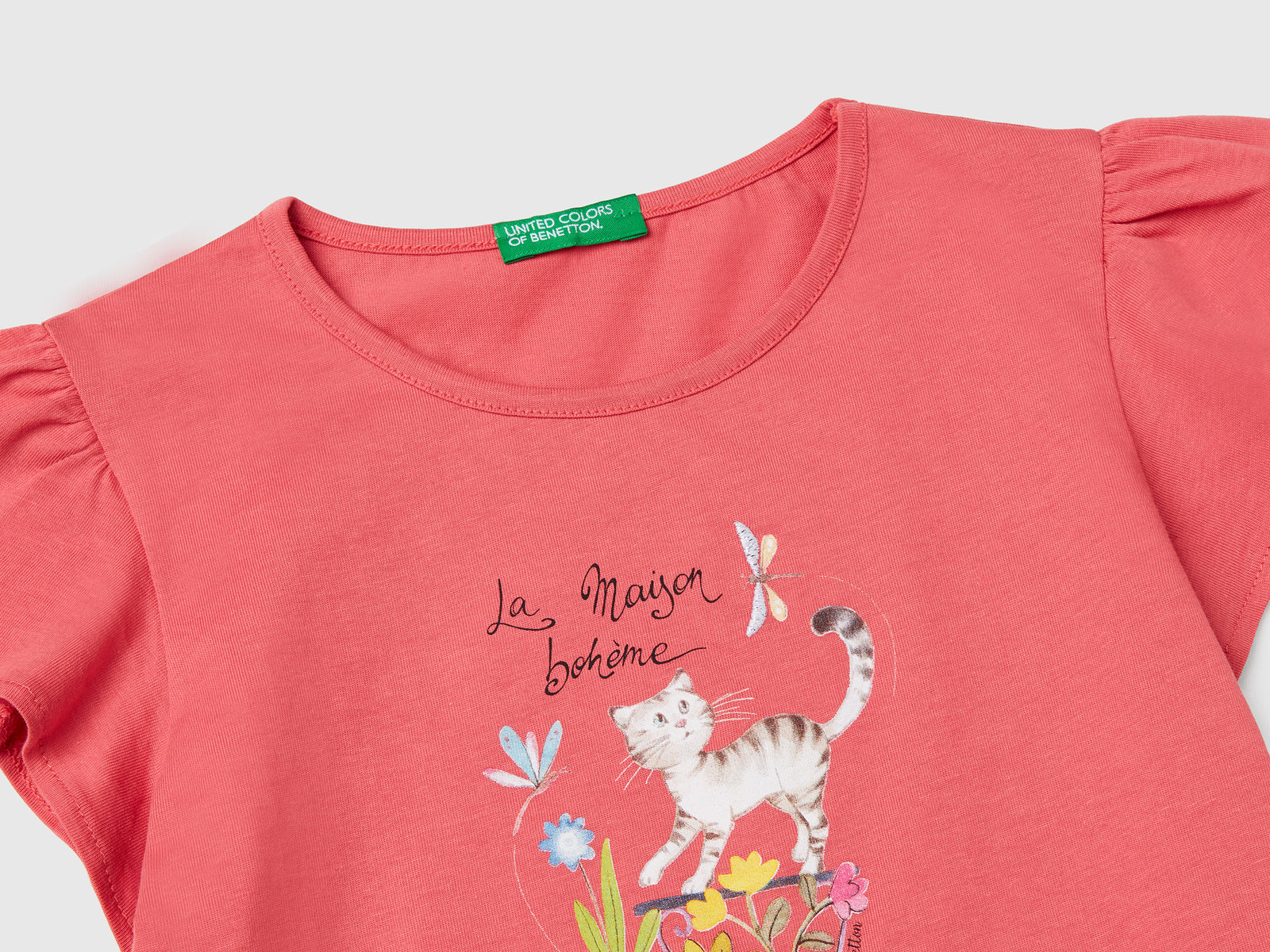 T-shirt con stampa e ricamo da bimba salmone 3 | Benetton Outlet