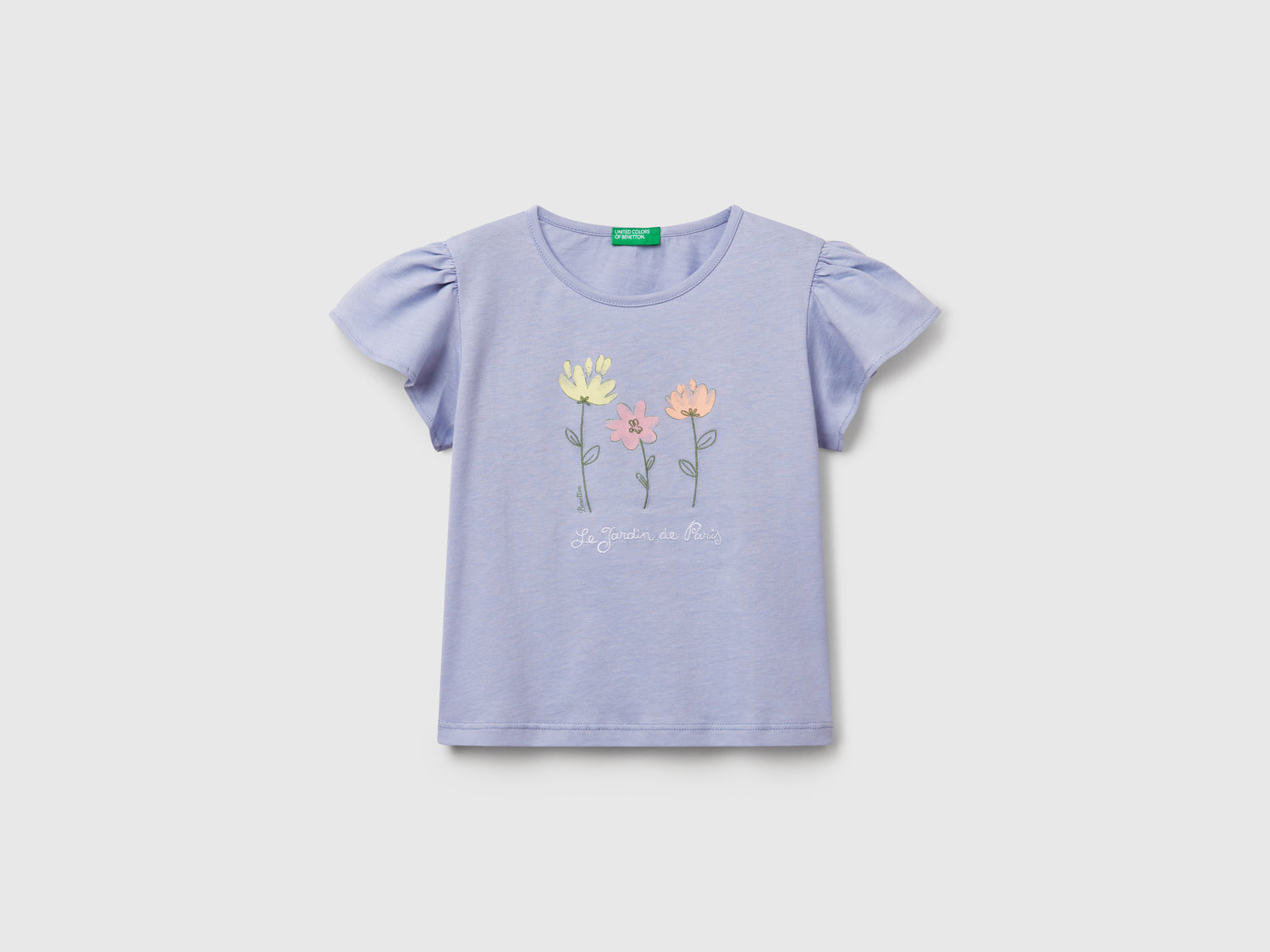 T-shirt con stampa e ricamo da bimba pervinca | Benetton Outlet