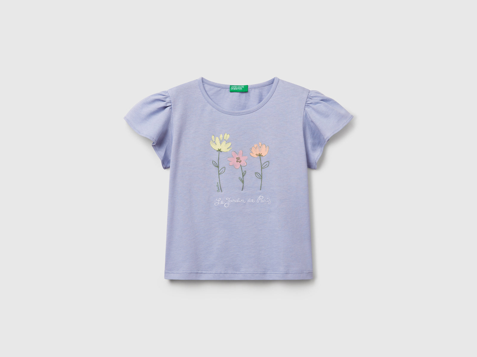 T-shirt con stampa e ricamo da bimba pervinca | Benetton Outlet