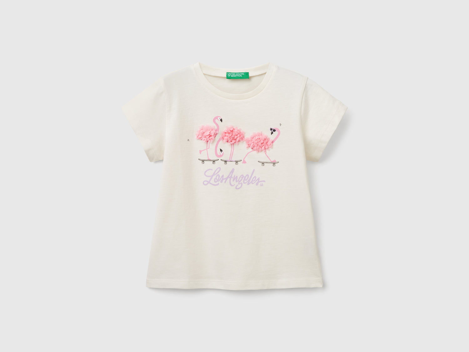 T-shirt con applicazione effetto petali da bimba bianco panna | Benetton Outlet
