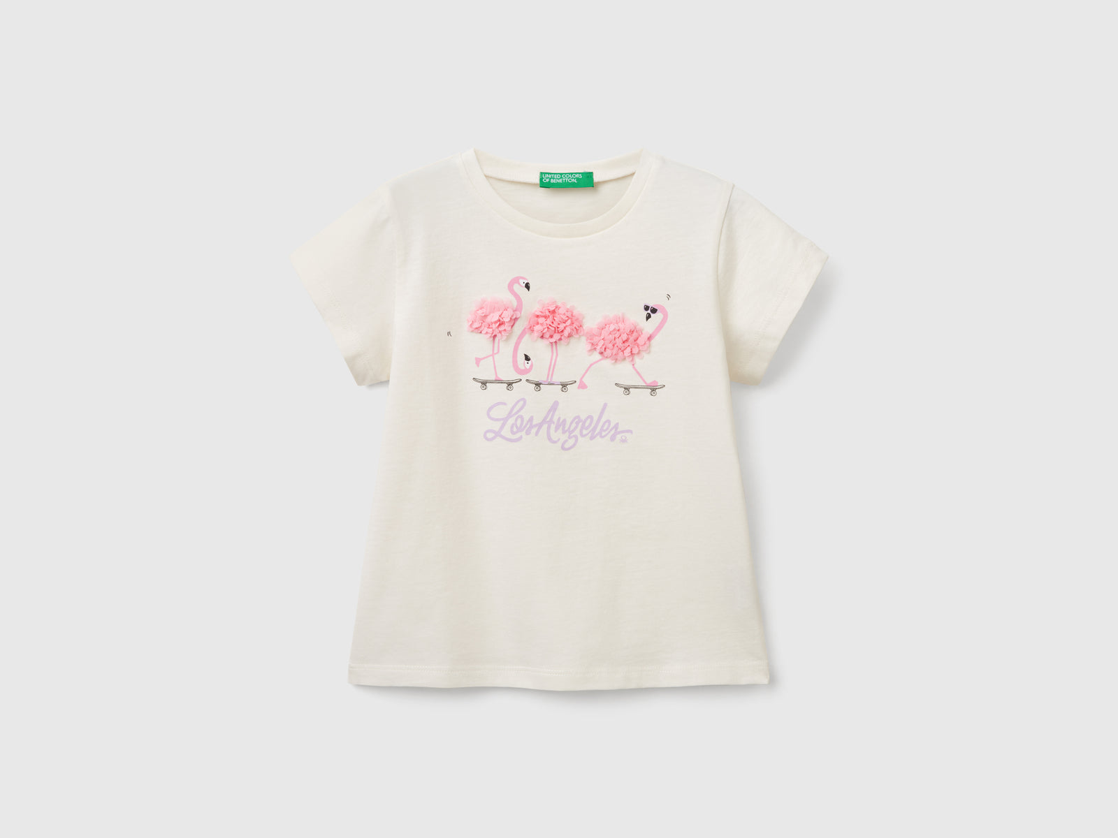 T-shirt con applicazione effetto petali da bimba bianco panna | Benetton Outlet