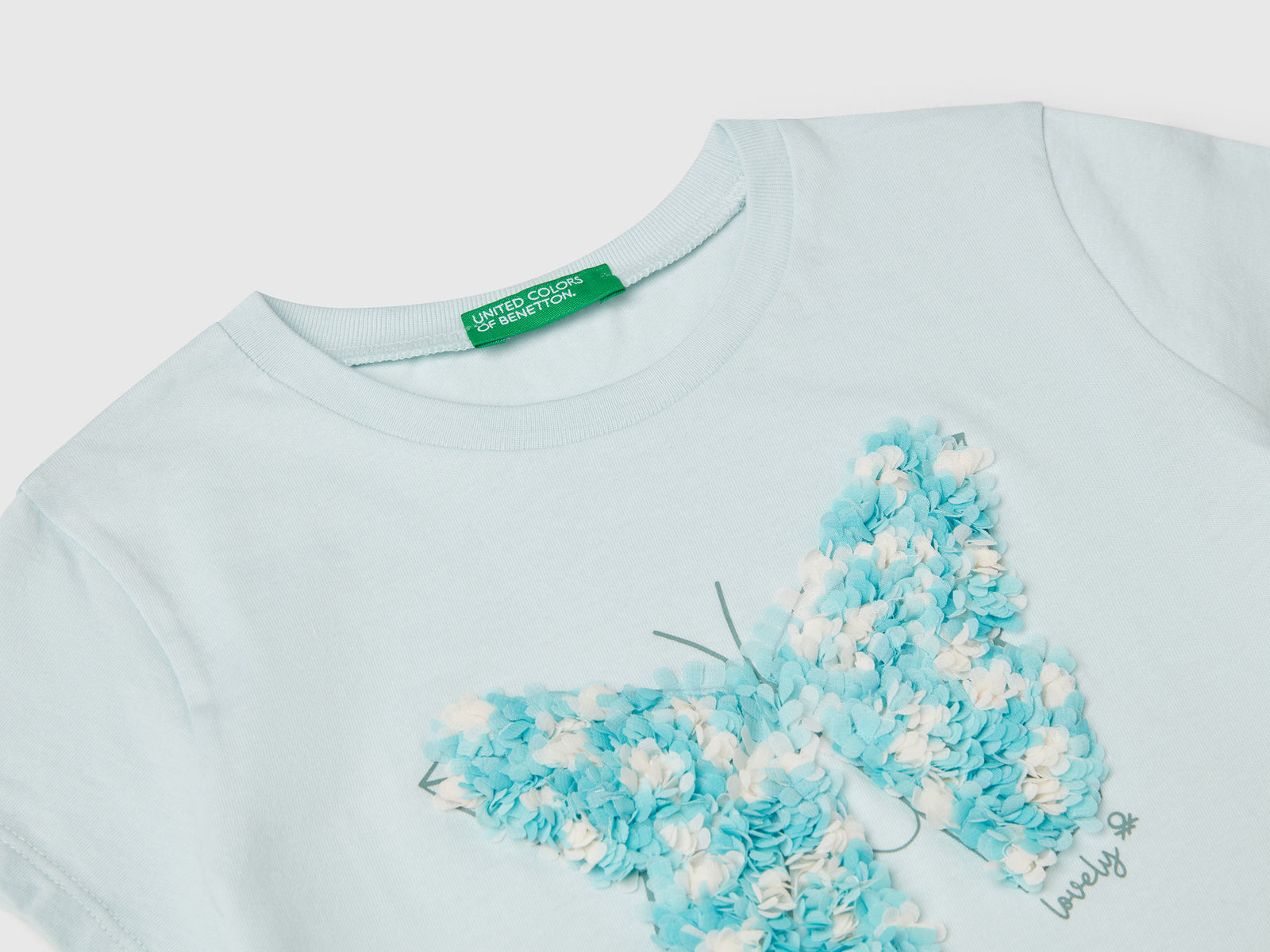 T-shirt con applicazione effetto petali da bimba verde acqua 3 | Benetton Outlet