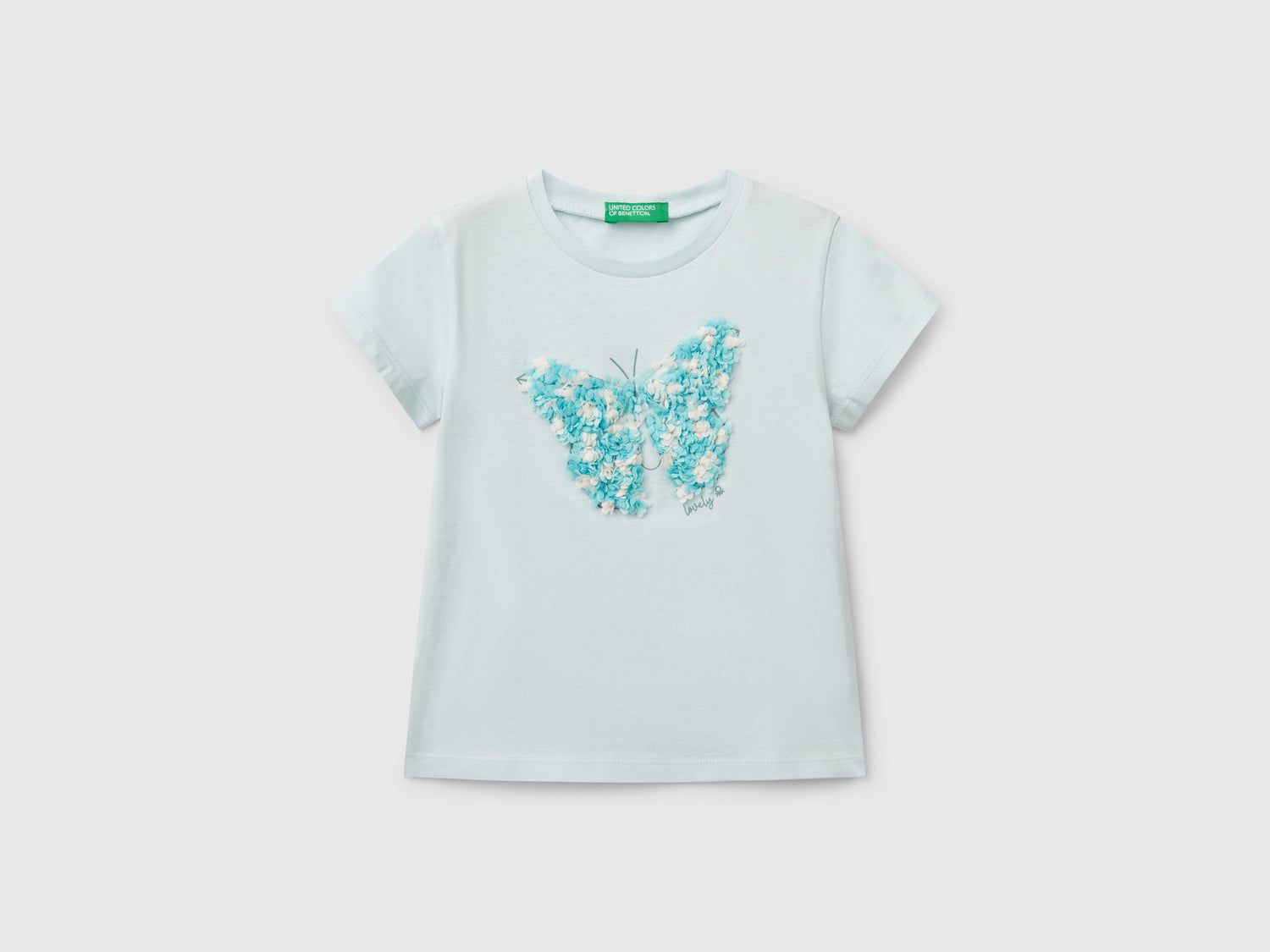 T-shirt con applicazione effetto petali da bimba verde acqua | Benetton Outlet