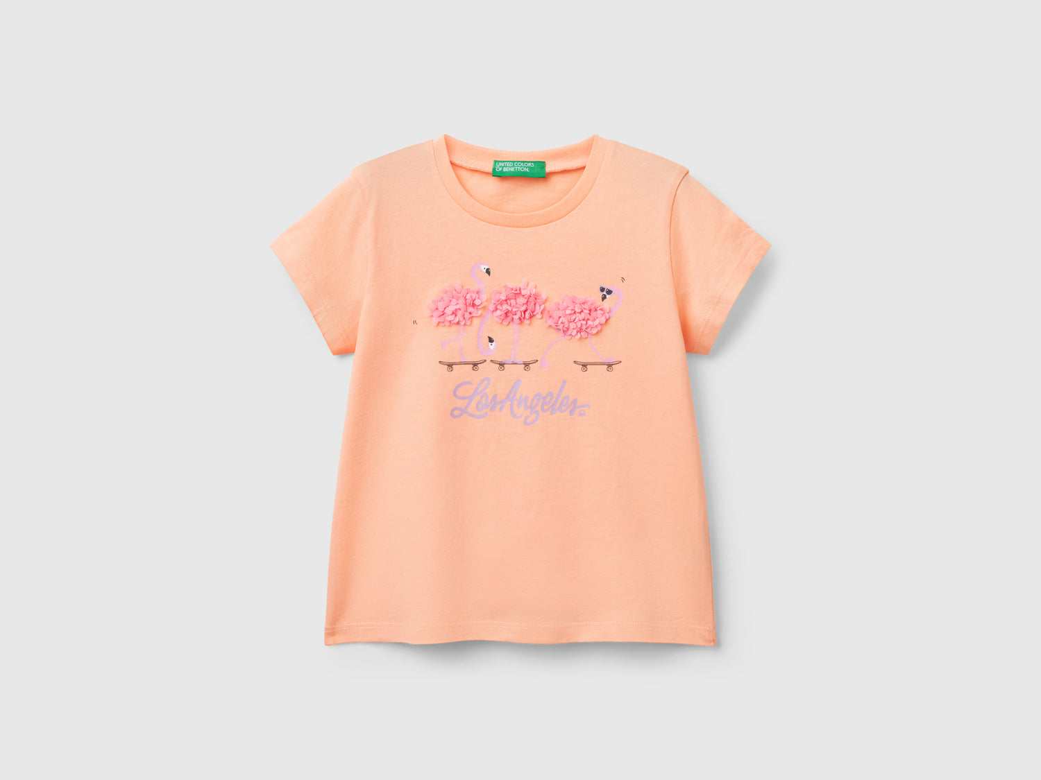 T-shirt con applicazione effetto petali da bimba pesca | Benetton Outlet