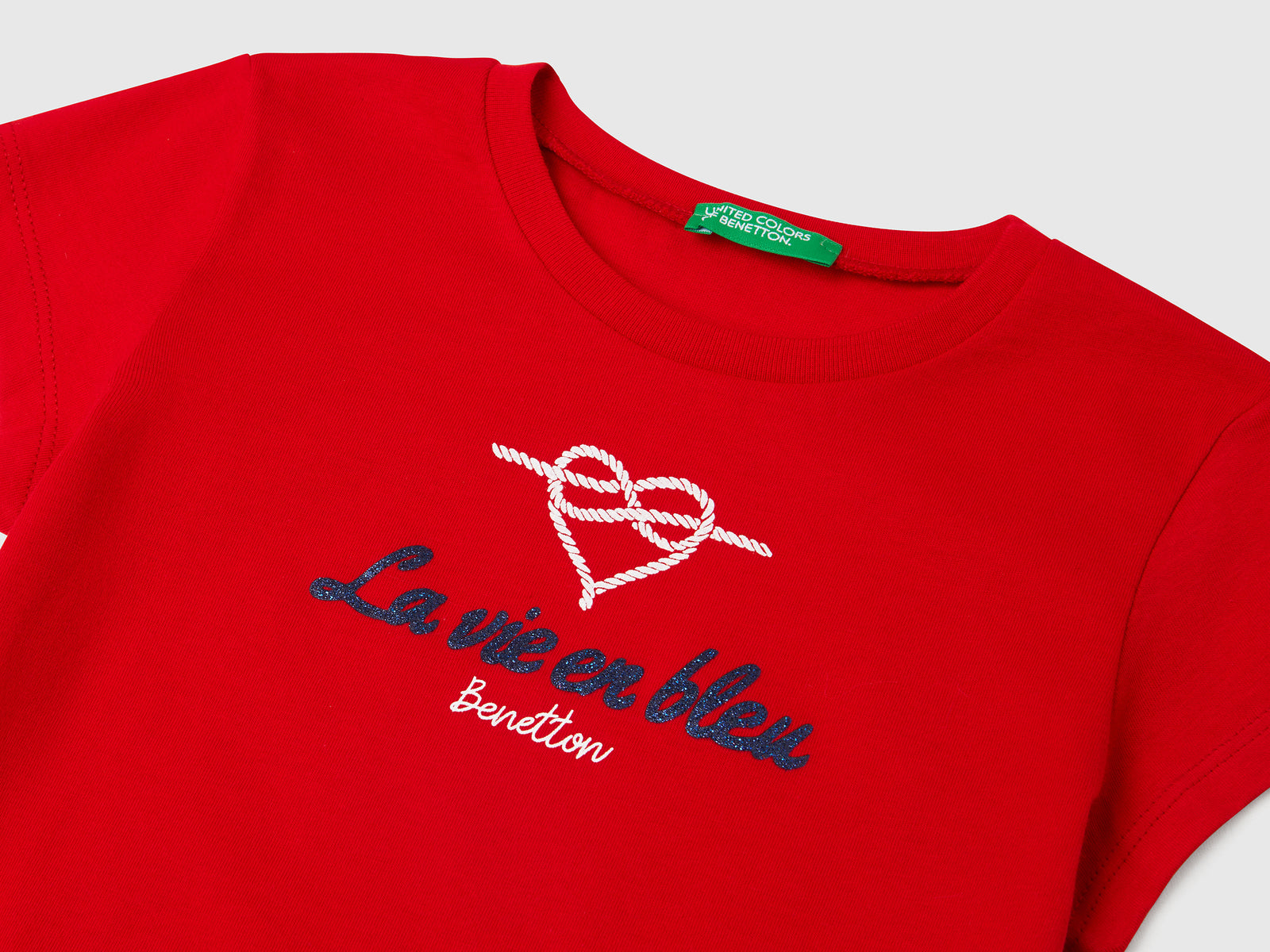 T-shirt in cotone con glitter da bimba rosso 3 | Benetton Outlet