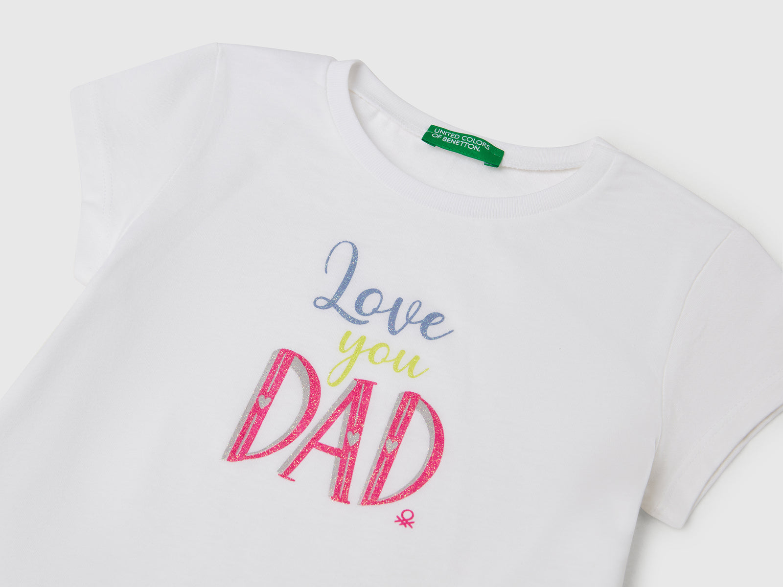 T-shirt in cotone con glitter da bimba bianco 3 | Benetton Outlet