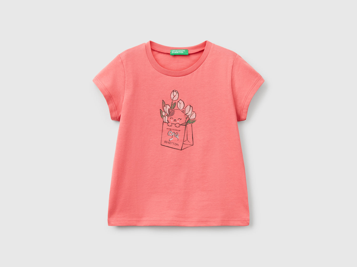 T-shirt in cotone con glitter da bimba salmone | Benetton Outlet