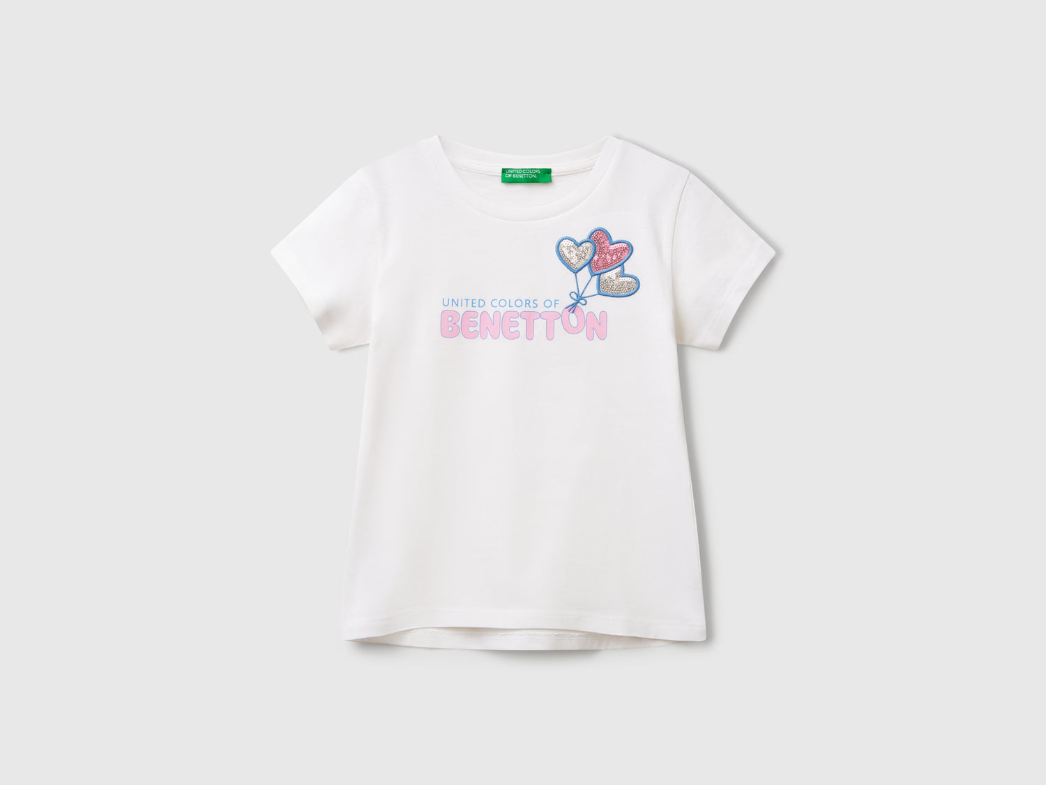 Maglietta con ricamo logo in cotone bio da bimba bianco | Benetton Outlet